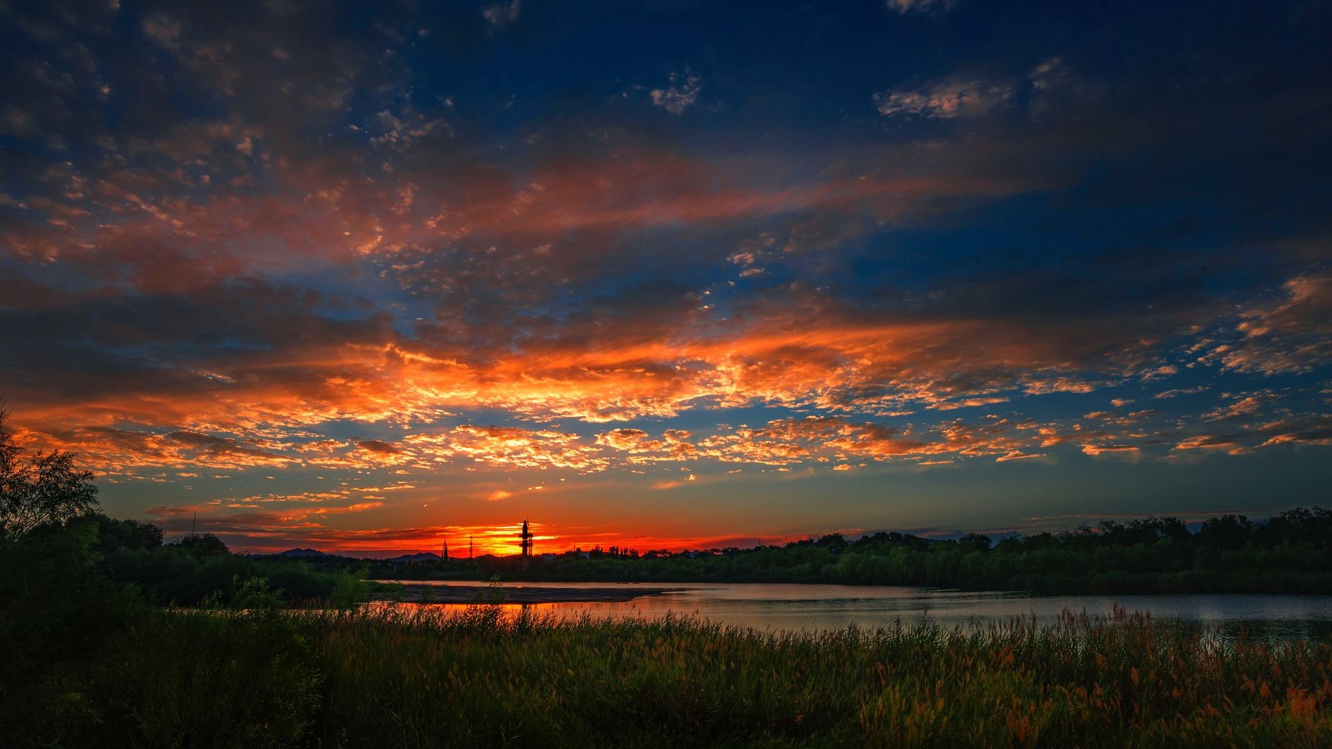 nature, clouds, sun rays, grass, HD Wallpaper