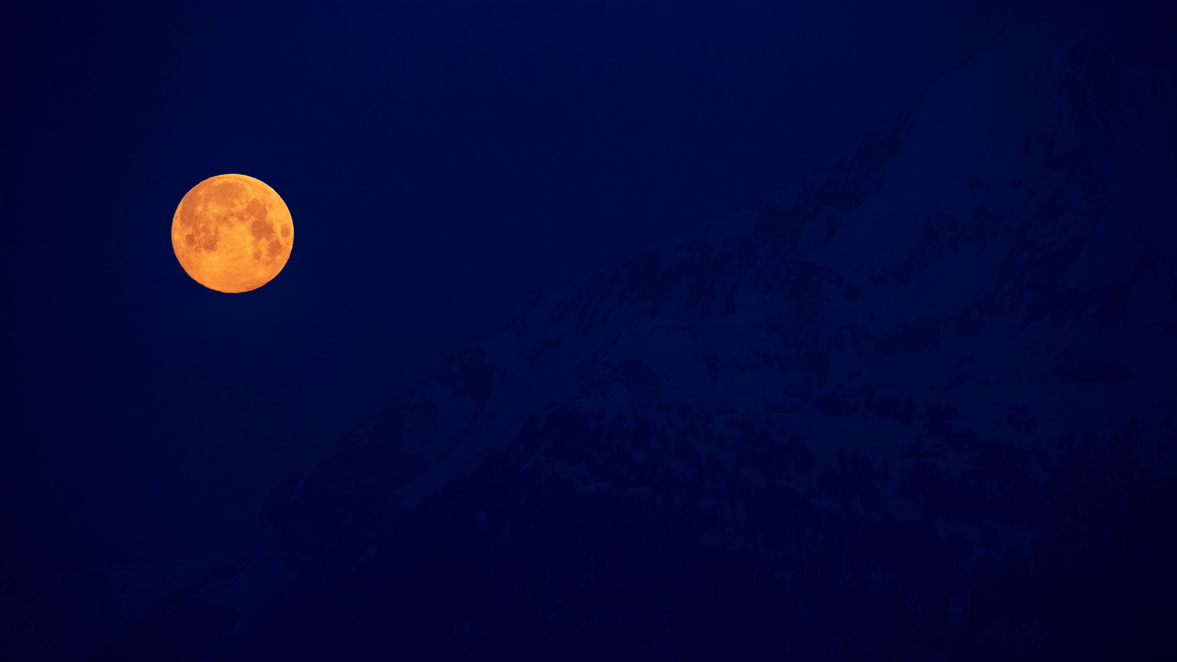 moon, full moon, night, mountains, darkness, 4k, HD Wallpaper