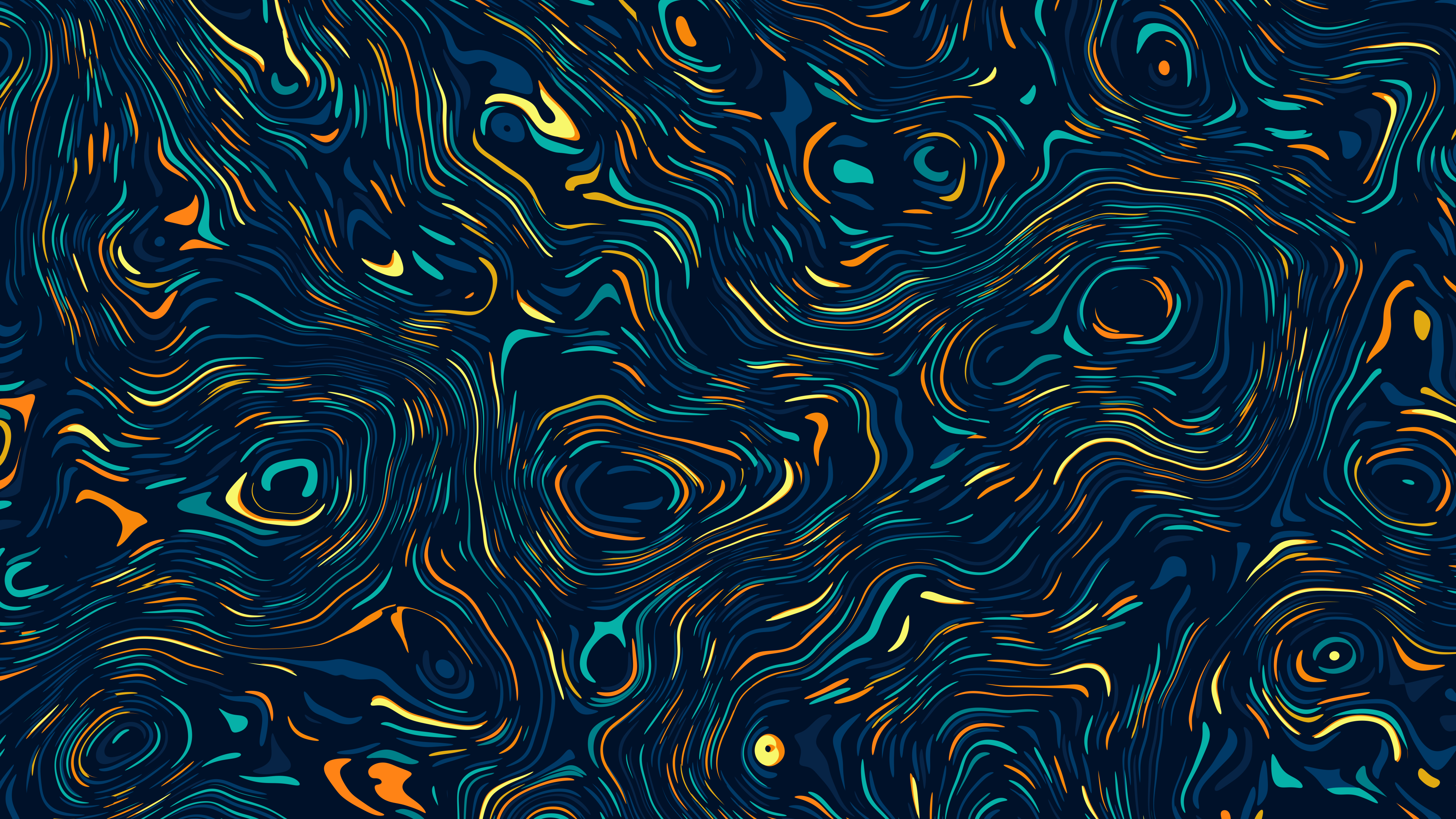 abstract, yellow, cyan, orange, swirl, digital art, illustration, blue, HD Wallpaper