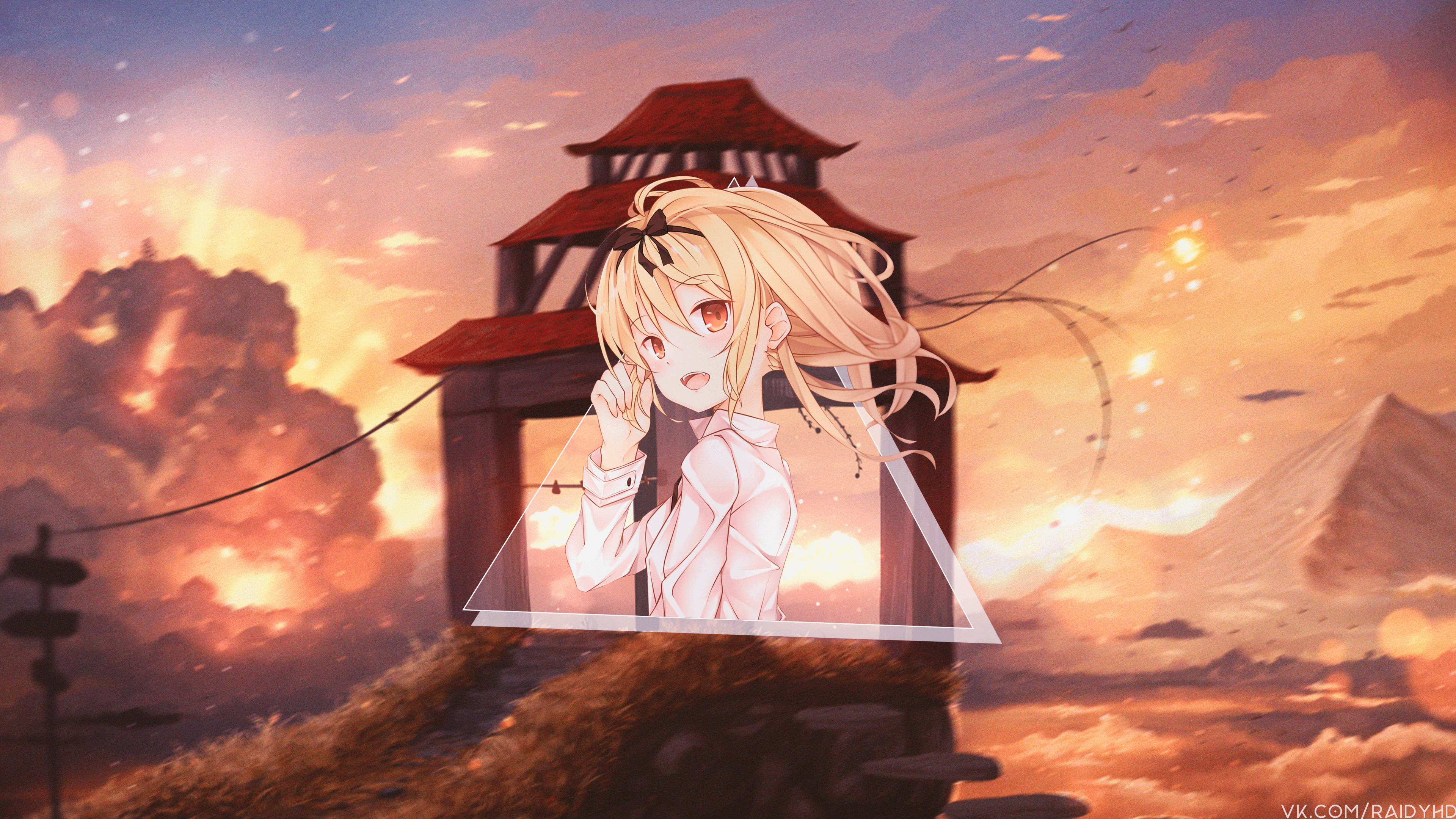 anime, anime girls, picture-in-picture, Arifureta, sunset, red eyes, HD Wallpaper