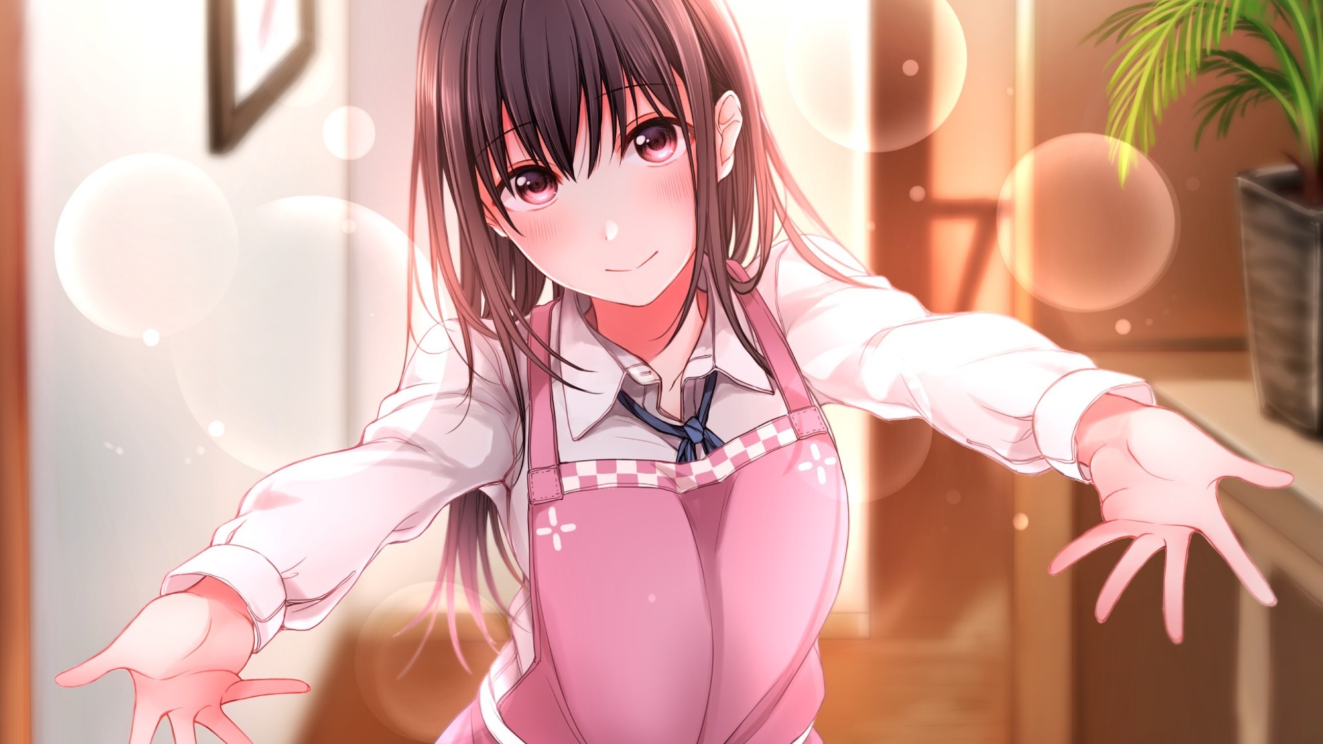 anime girls, brunette, anime, indoors, HD Wallpaper