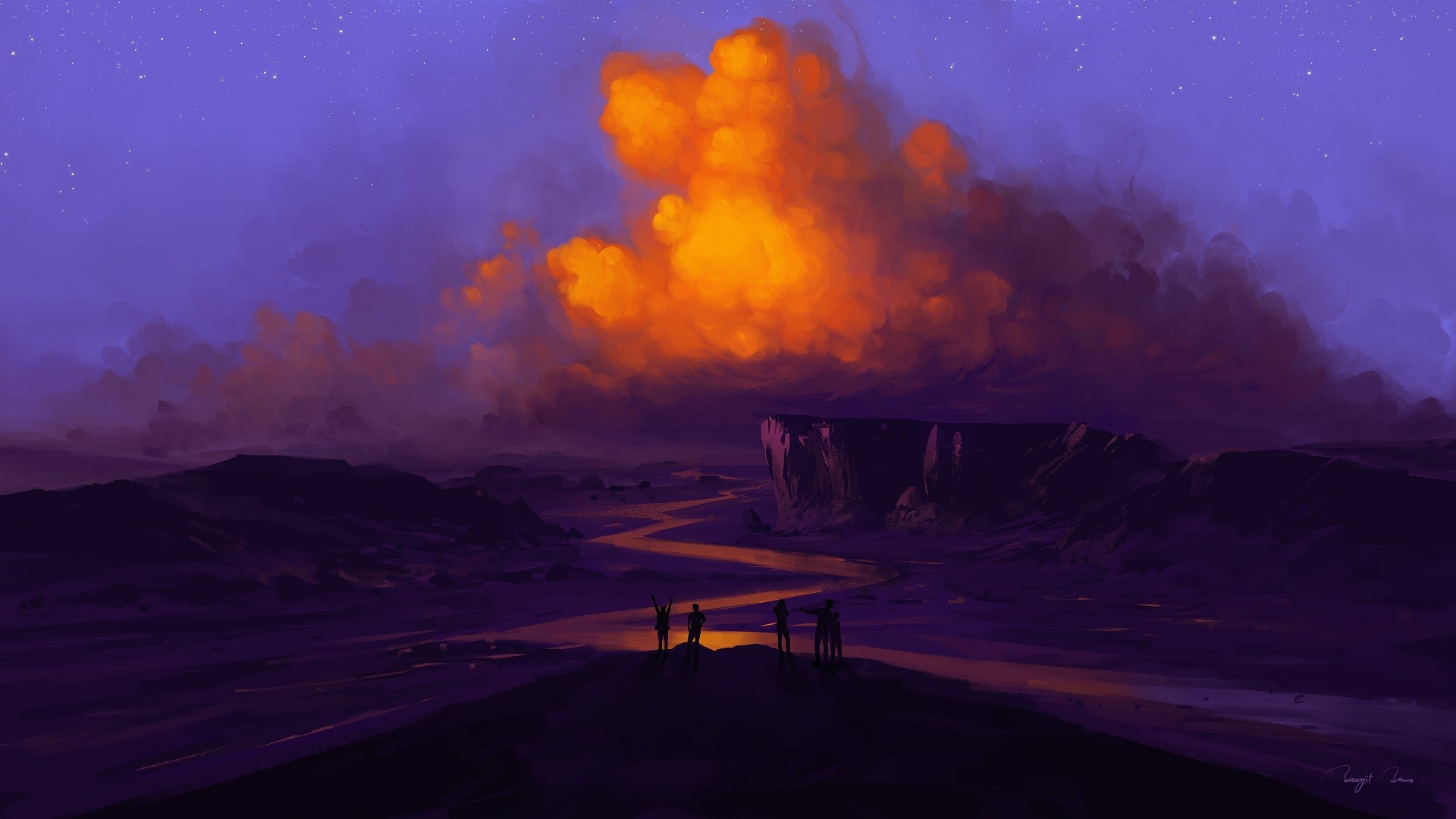BisBiswas, canyon, river, sunset, clouds, digital art, HD Wallpaper
