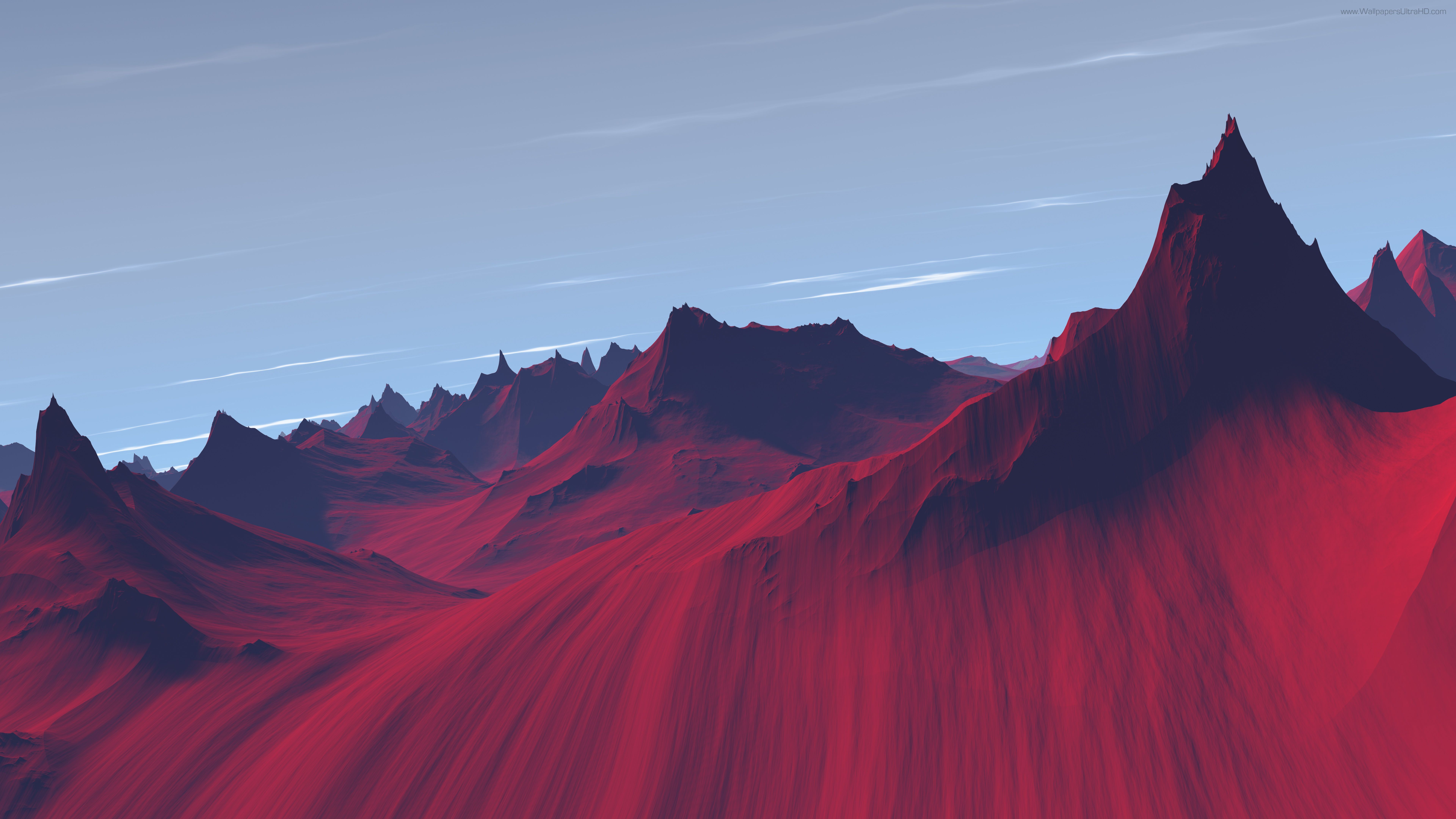 mountain top, red, sky, clouds, HD Wallpaper