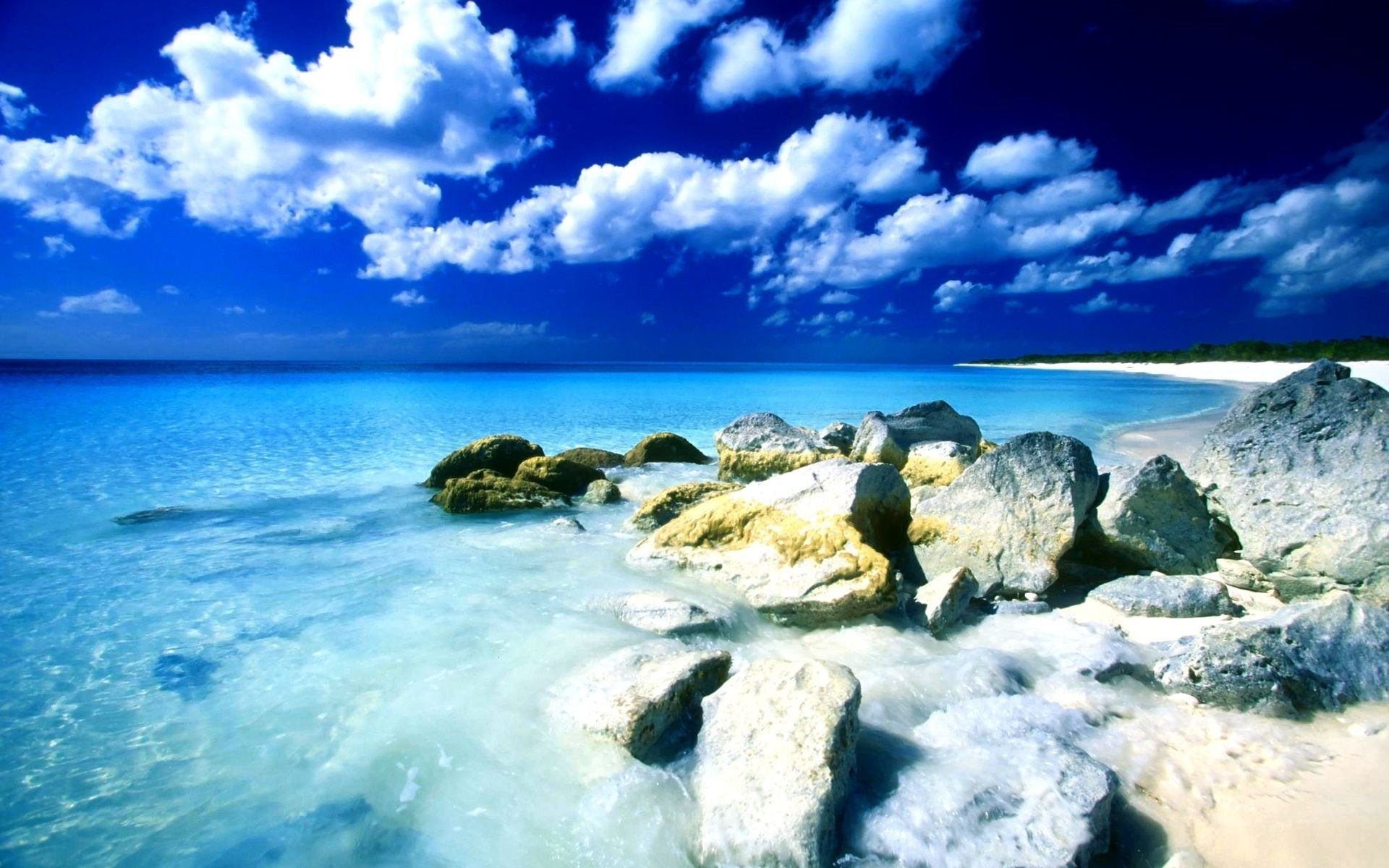 beach, nature, rocks, clouds, HD Wallpaper