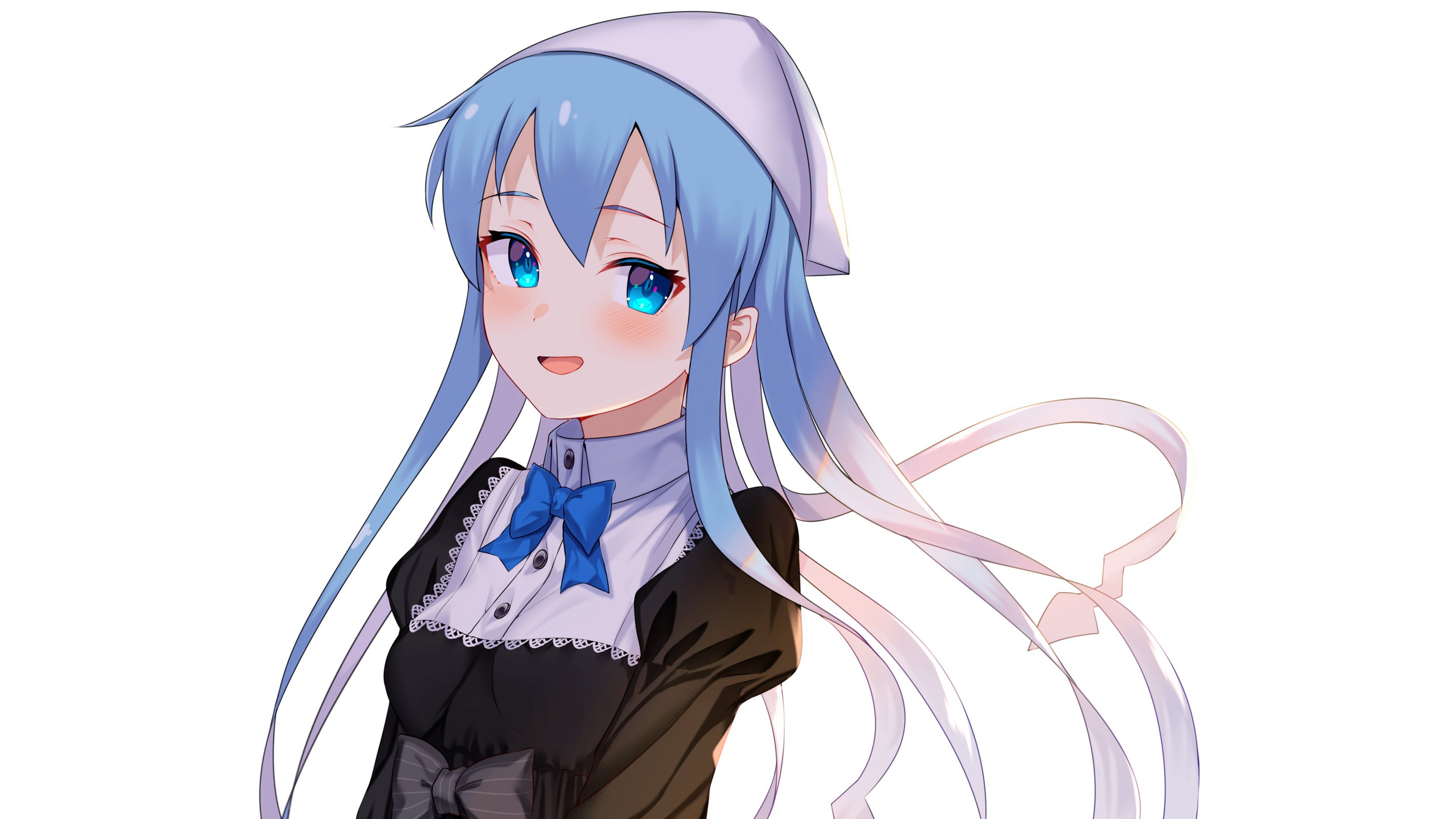 Ika Musume, Shinryaku! Ika Musume, white background, anime, anime girls, blue hair, blue eyes, blush, HD Wallpaper