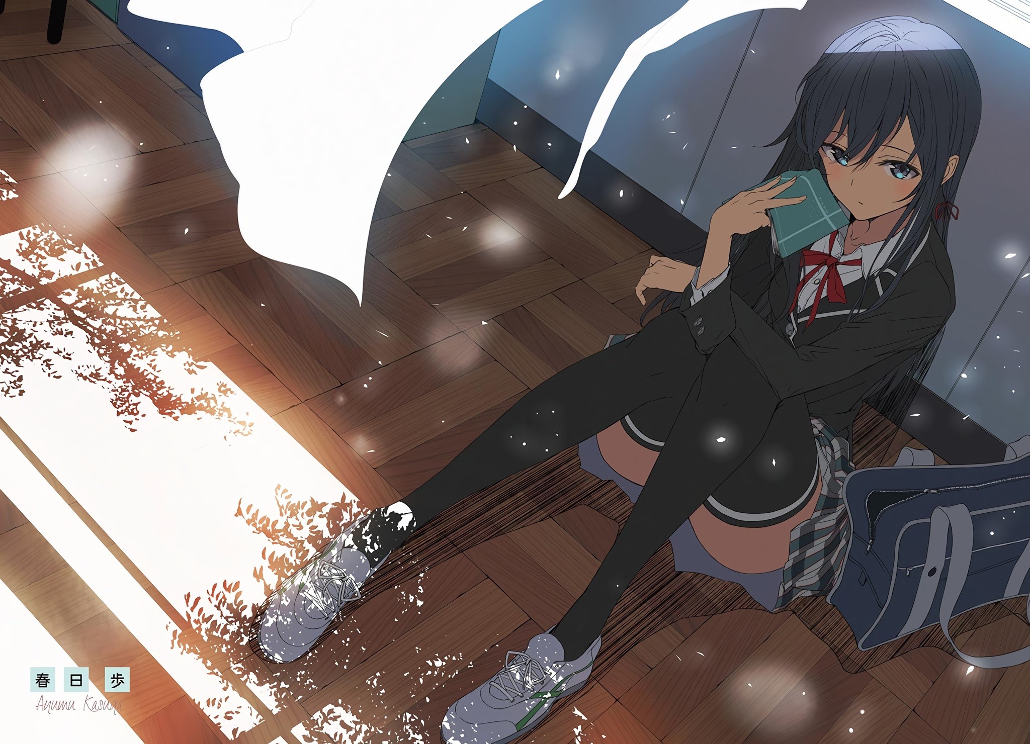 Yahari Ore no Seishun Love Comedy wa Machigatteiru, Yukinoshita Yukino, zettai ryouiki, anime, anime girls, school uniform, black hair, HD Wallpaper