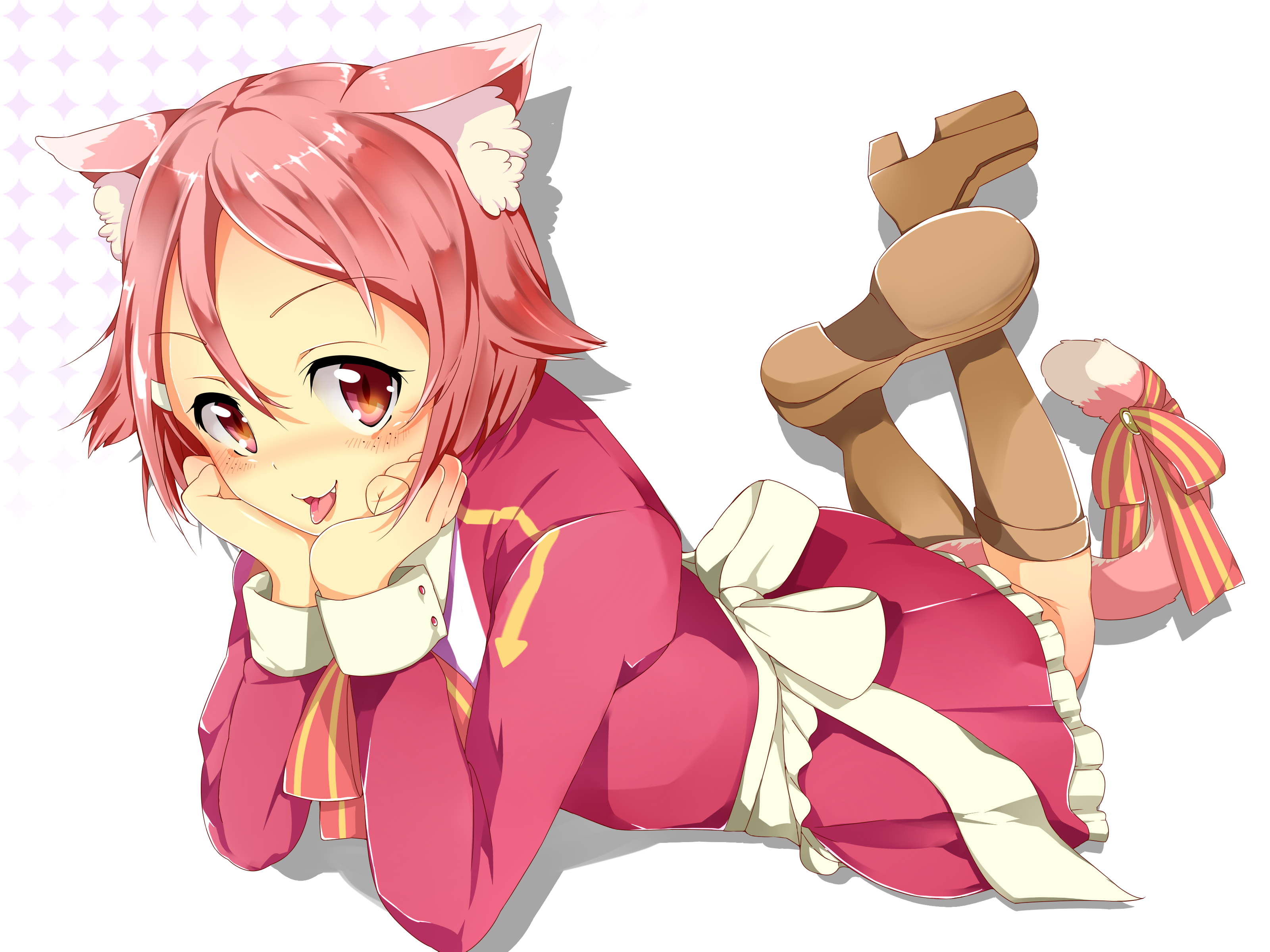 Sword Art Online, anime girls, anime, red eyes, tongue out, pink hair, animal ears, HD Wallpaper
