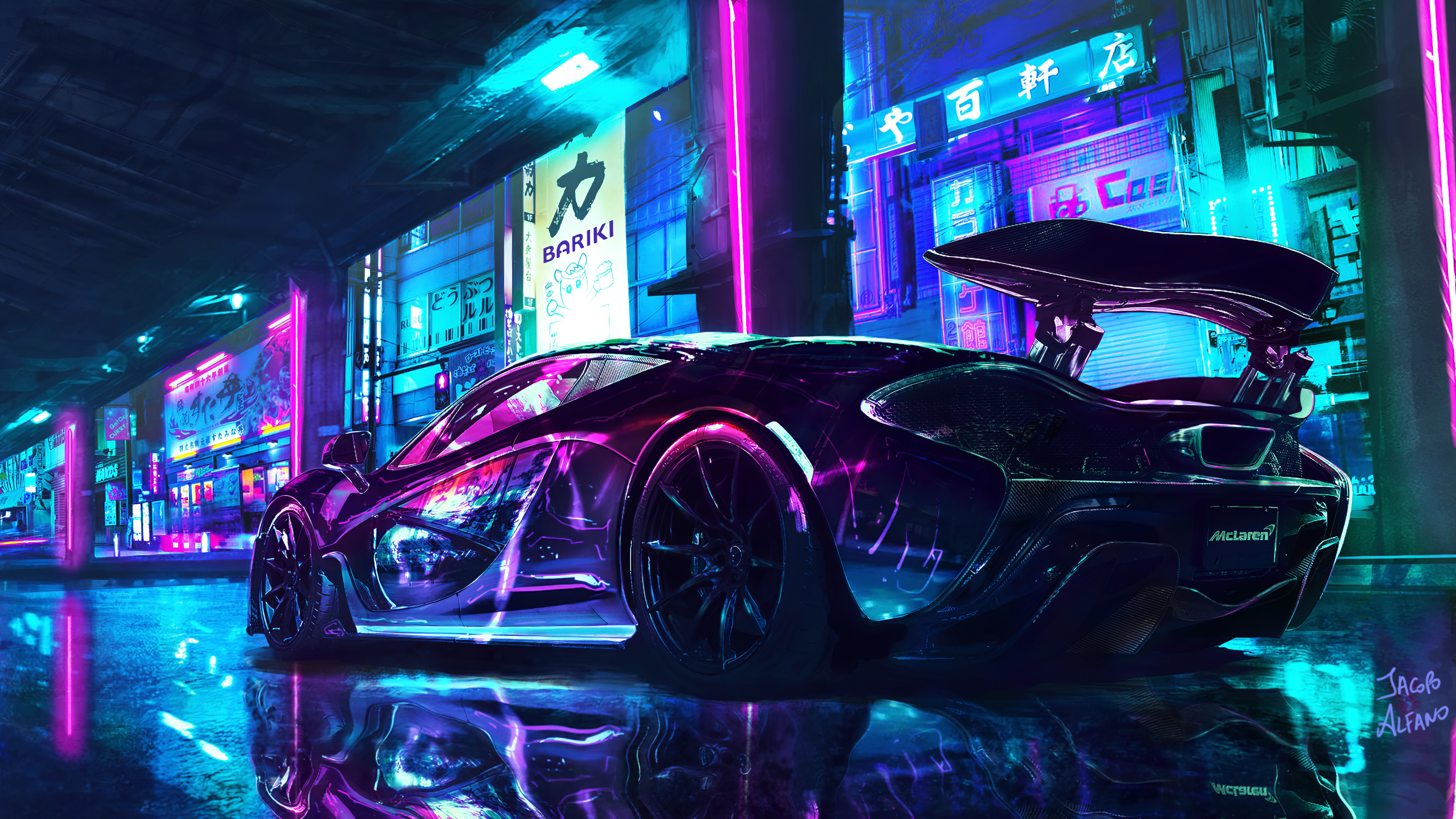 Super Car, neon, reflection, McLaren P1, cyan, HD Wallpaper