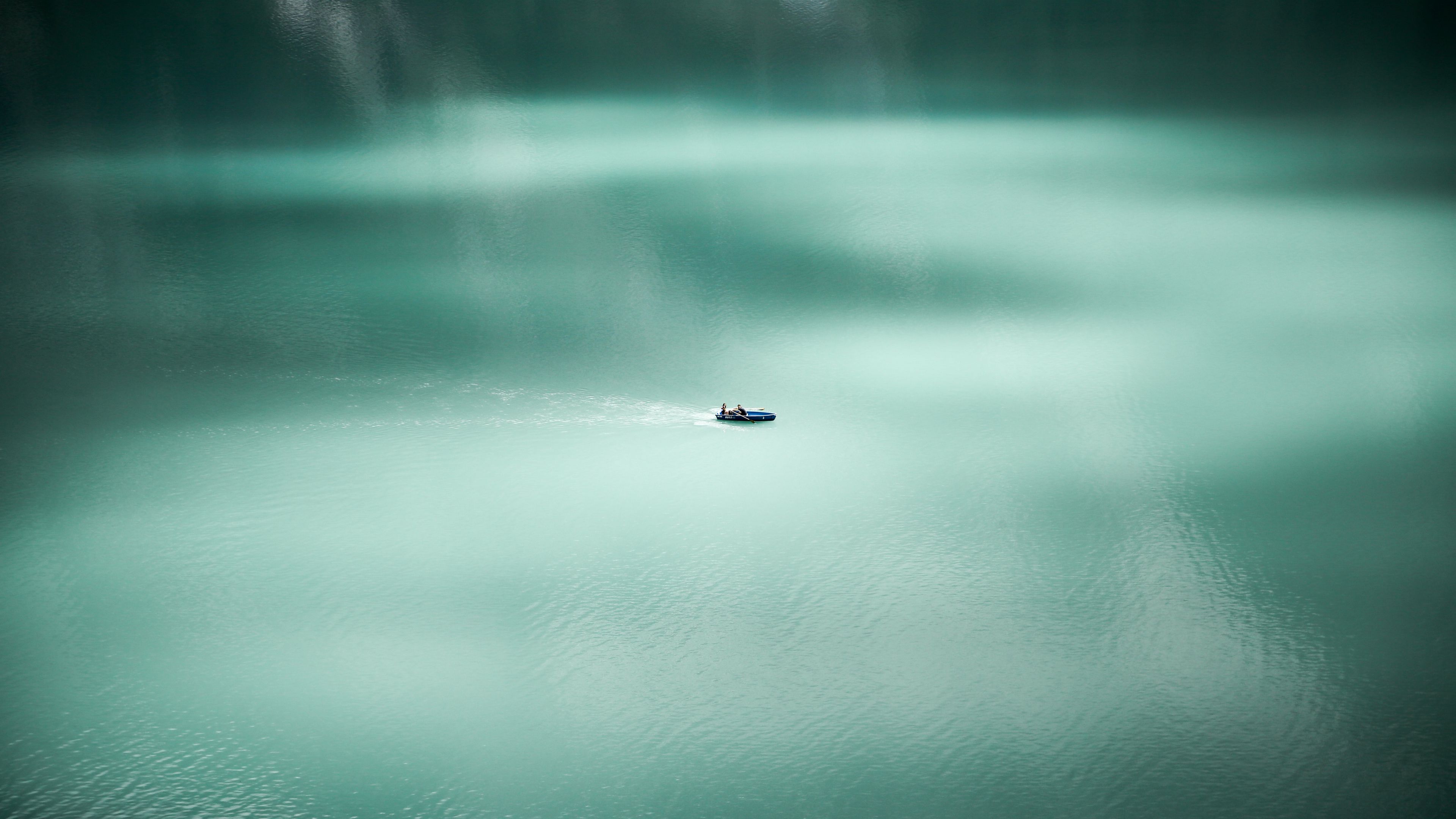 lake, boat, minimalism, water, surface, calm, 4k, HD Wallpaper