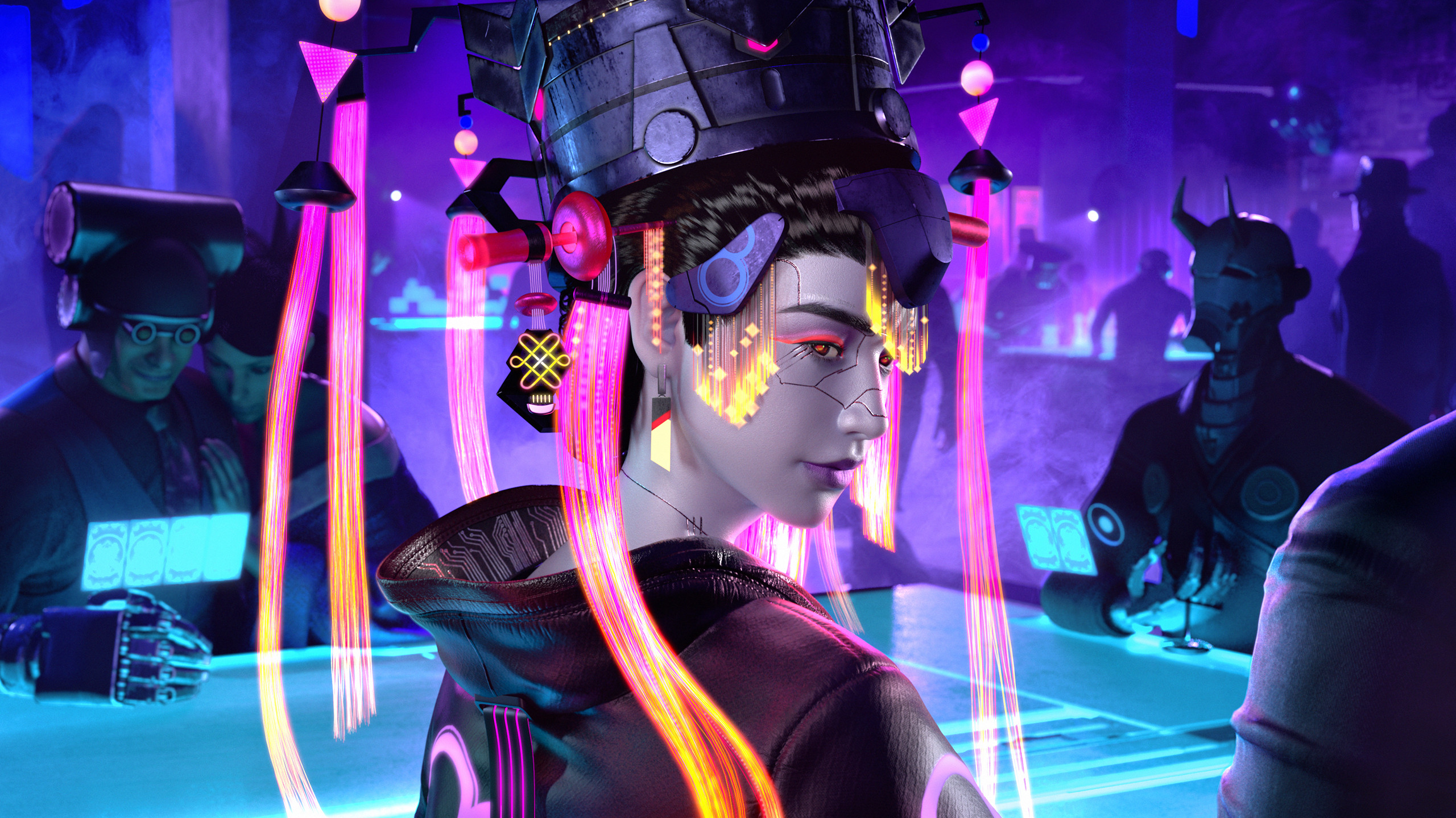 cyberpunk, geisha, digital art, video games, HD Wallpaper