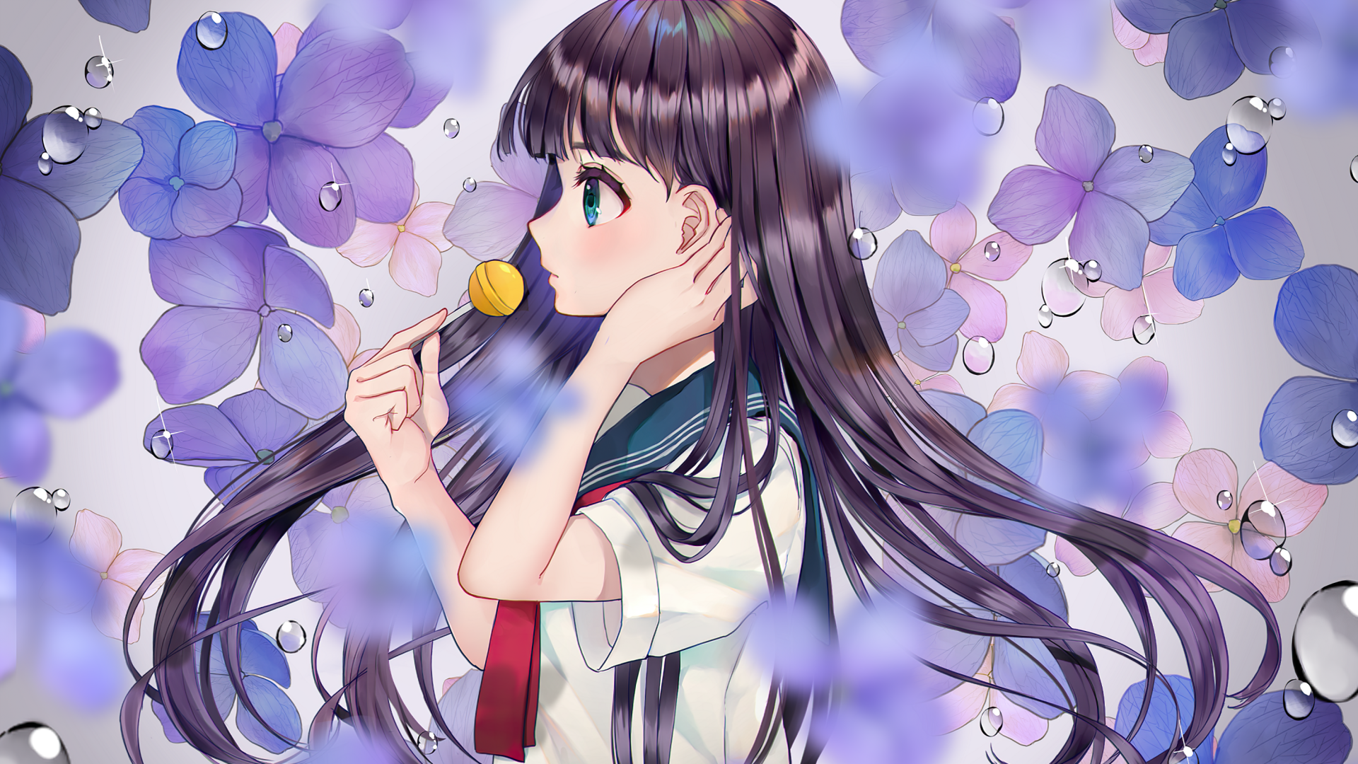 anime, anime girls, looking away, school uniform, lollipop, HD Wallpaper
