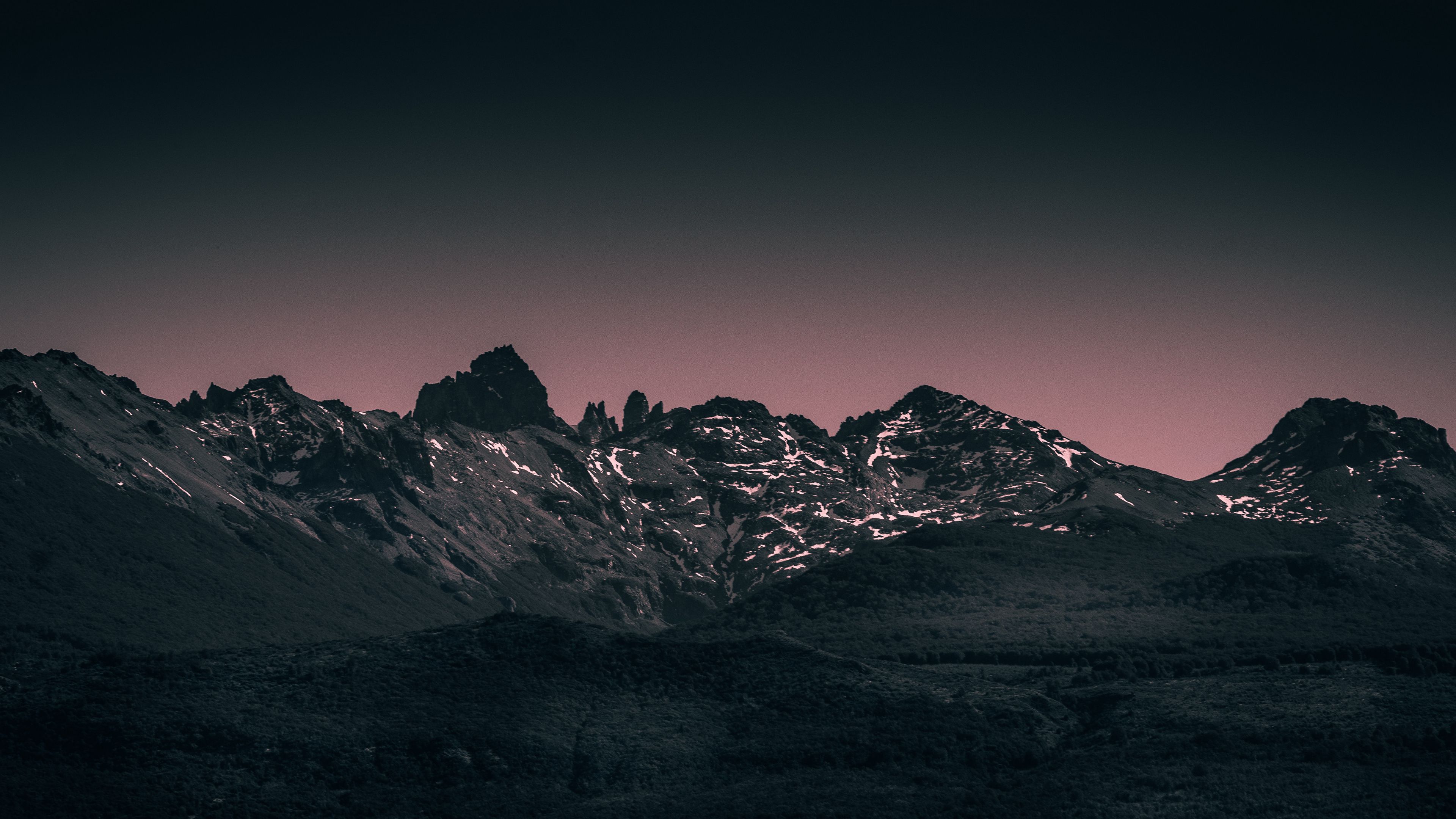 mountains, landscape, twilight, evening, sky, purple, 4k, HD Wallpaper