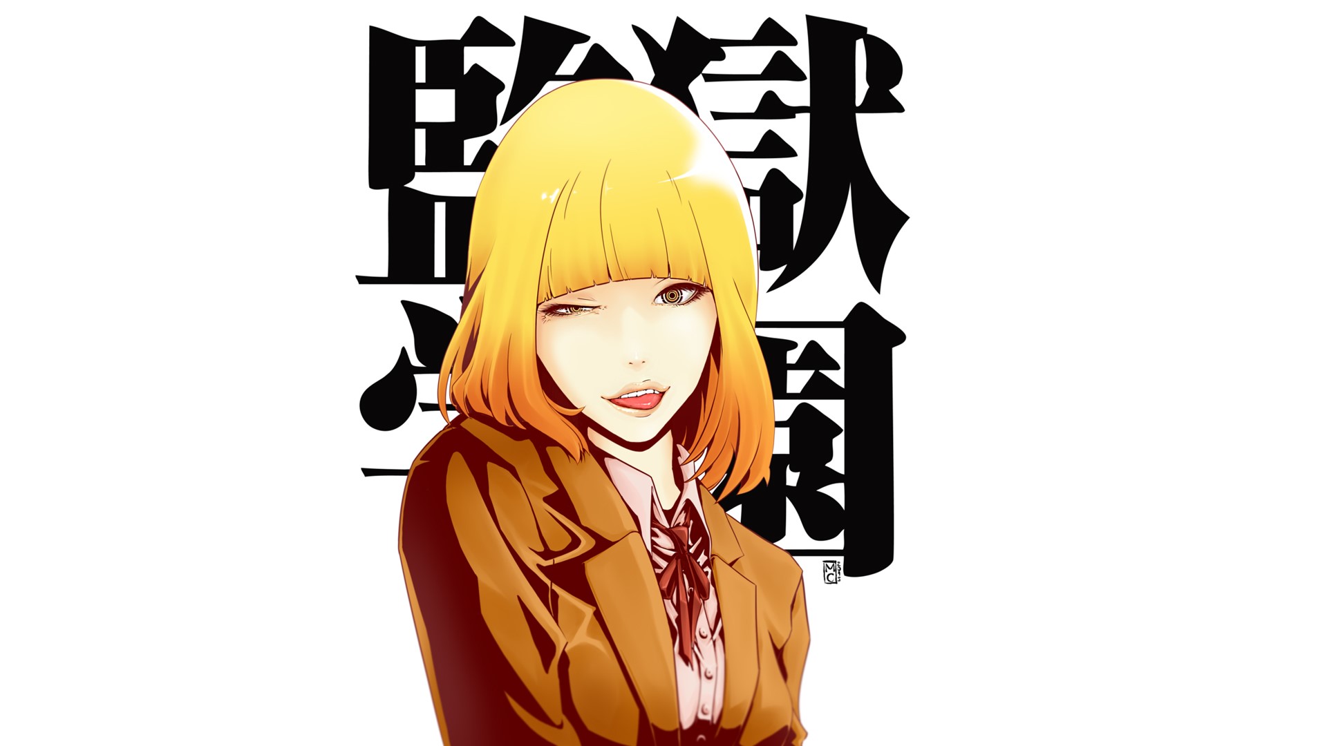 anime, Prison School, anime girls, tongue out, blonde, simple background, HD Wallpaper
