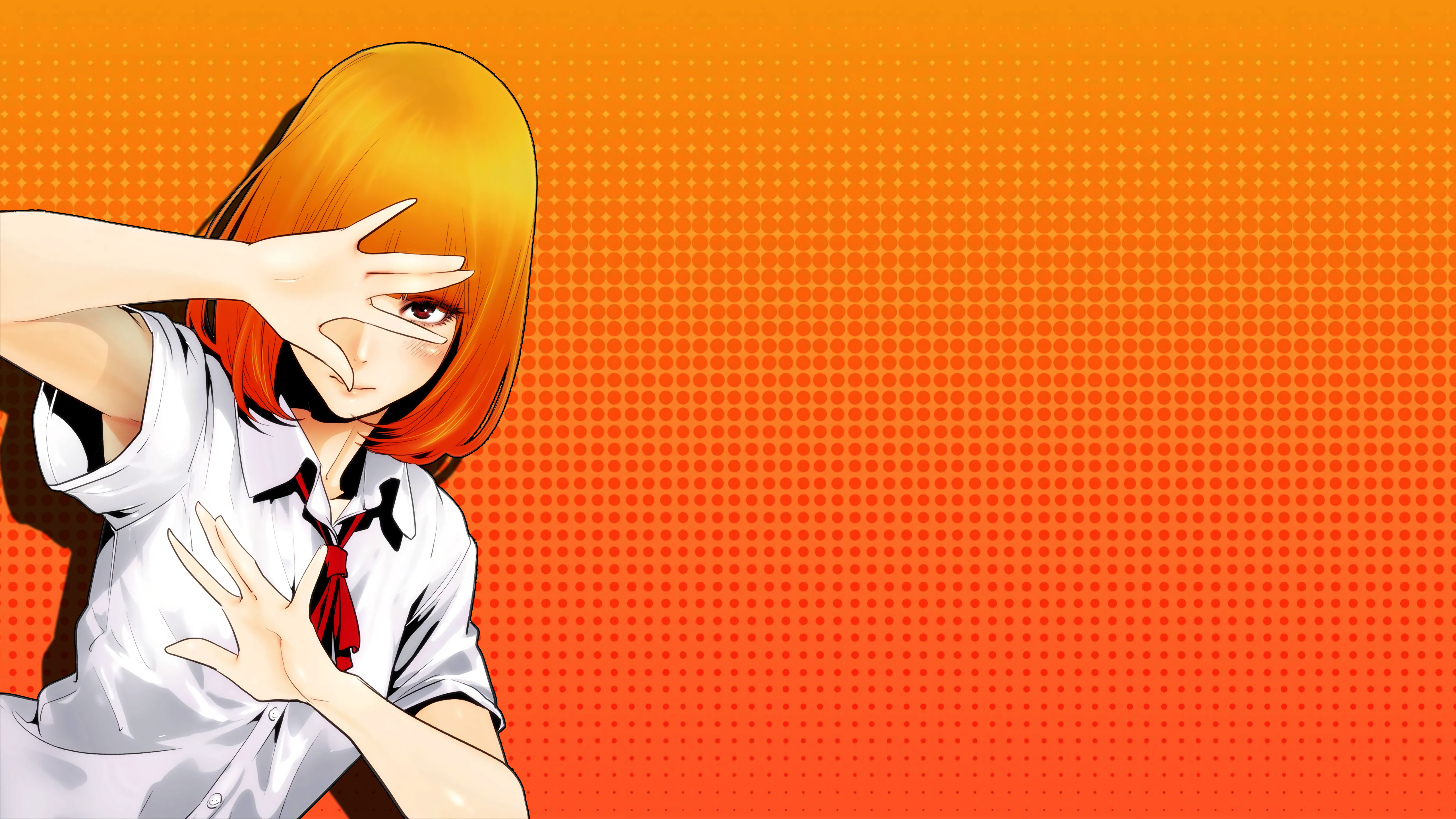 anime, Prison School, orange background, hands, blonde, anime girls, HD Wallpaper