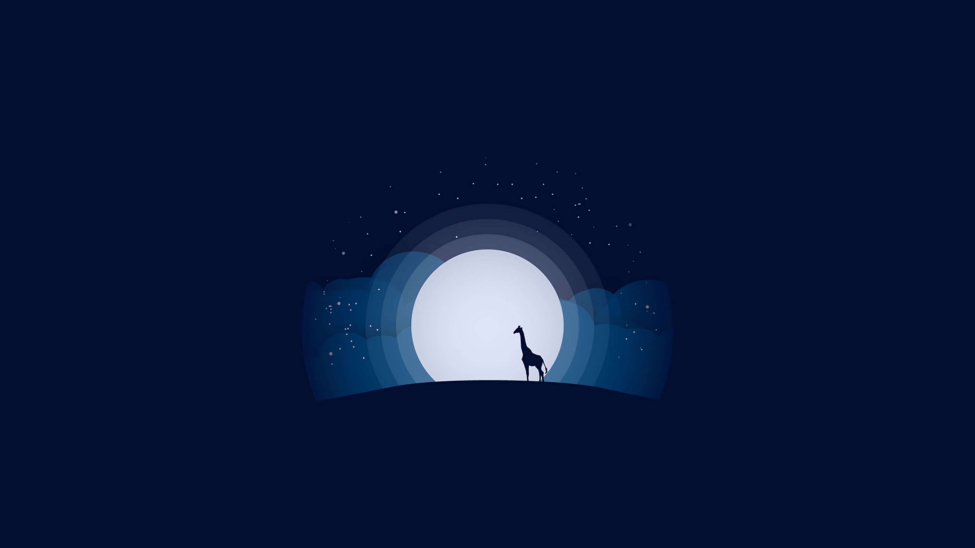 moon, giraffe, hill, clouds, shine, vector, 4k, HD Wallpaper