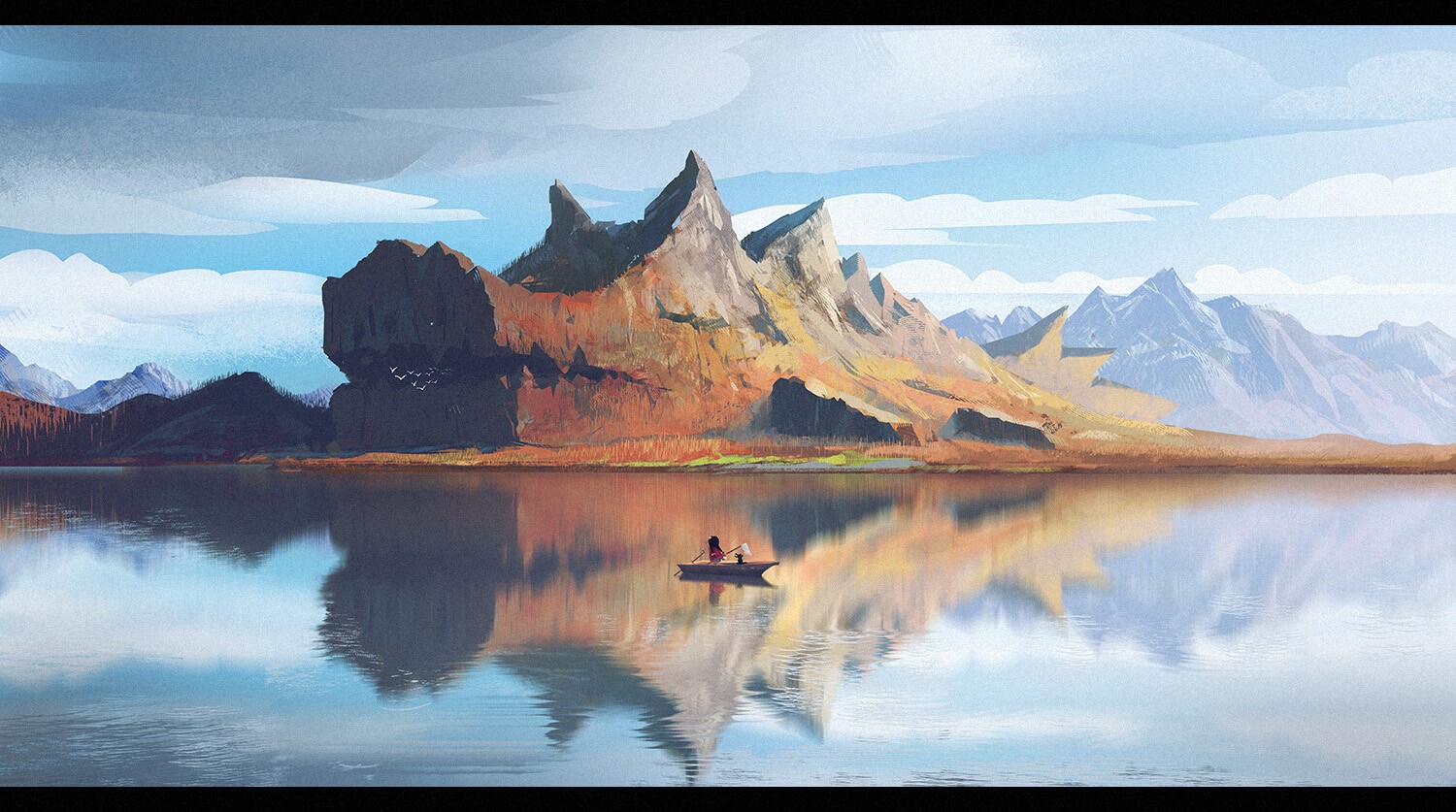 artwork, digital art, fantasy art, lake, mountains, wan bao, HD Wallpaper