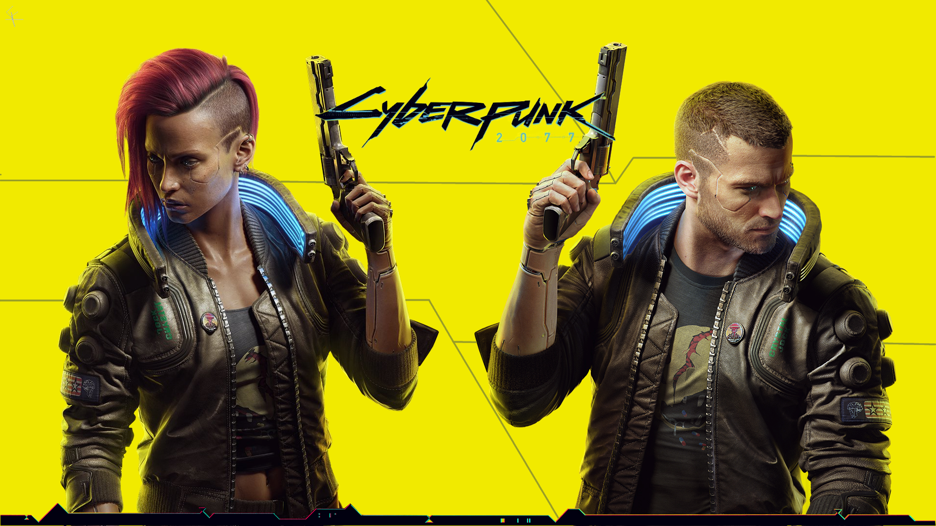 Cyberpunk 2077, video game characters, yellow background, video games, HD Wallpaper