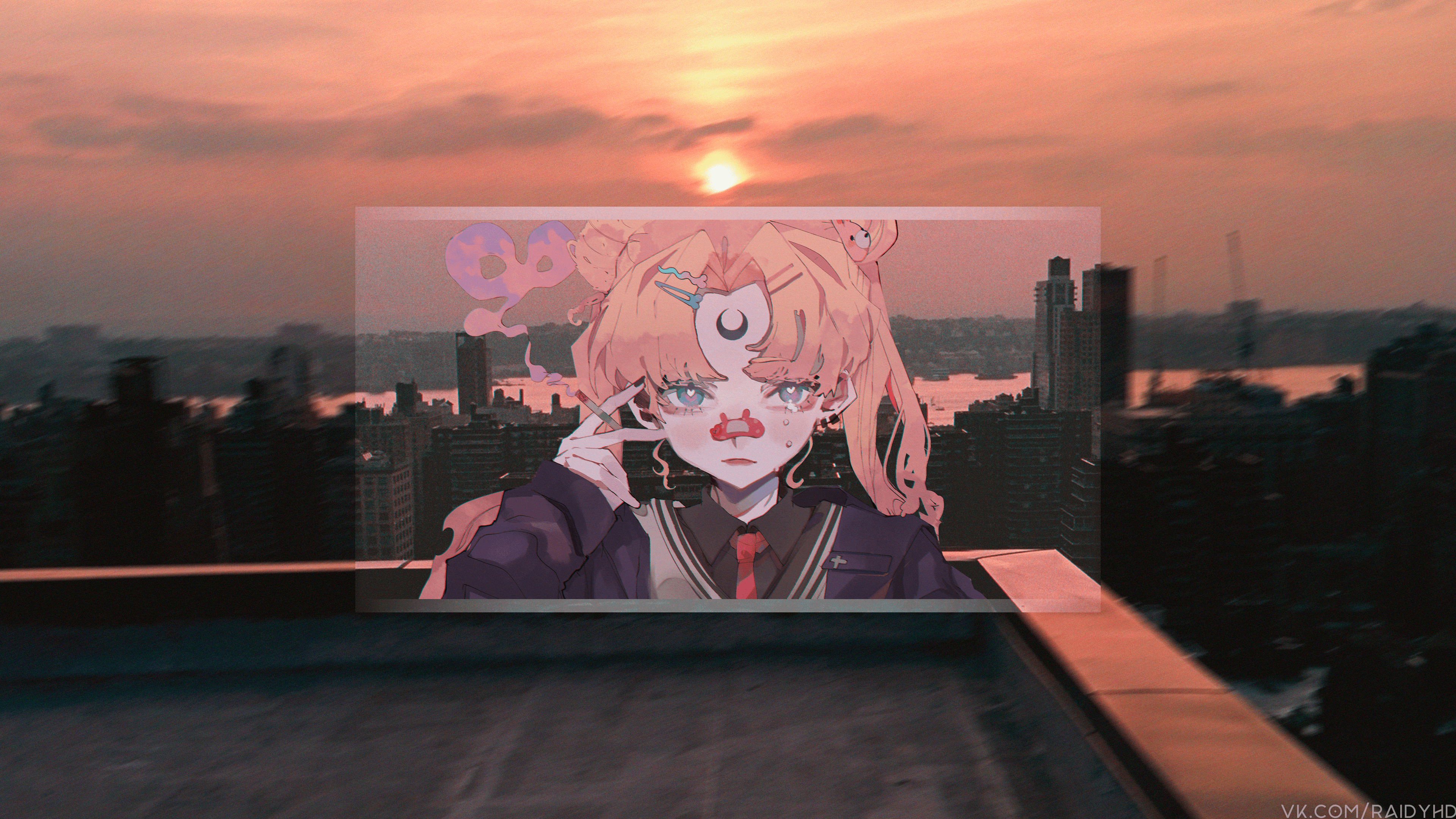 anime, anime girls, picture-in-picture, sunset, Sailor Moon, Tsukino Usagi, HD Wallpaper