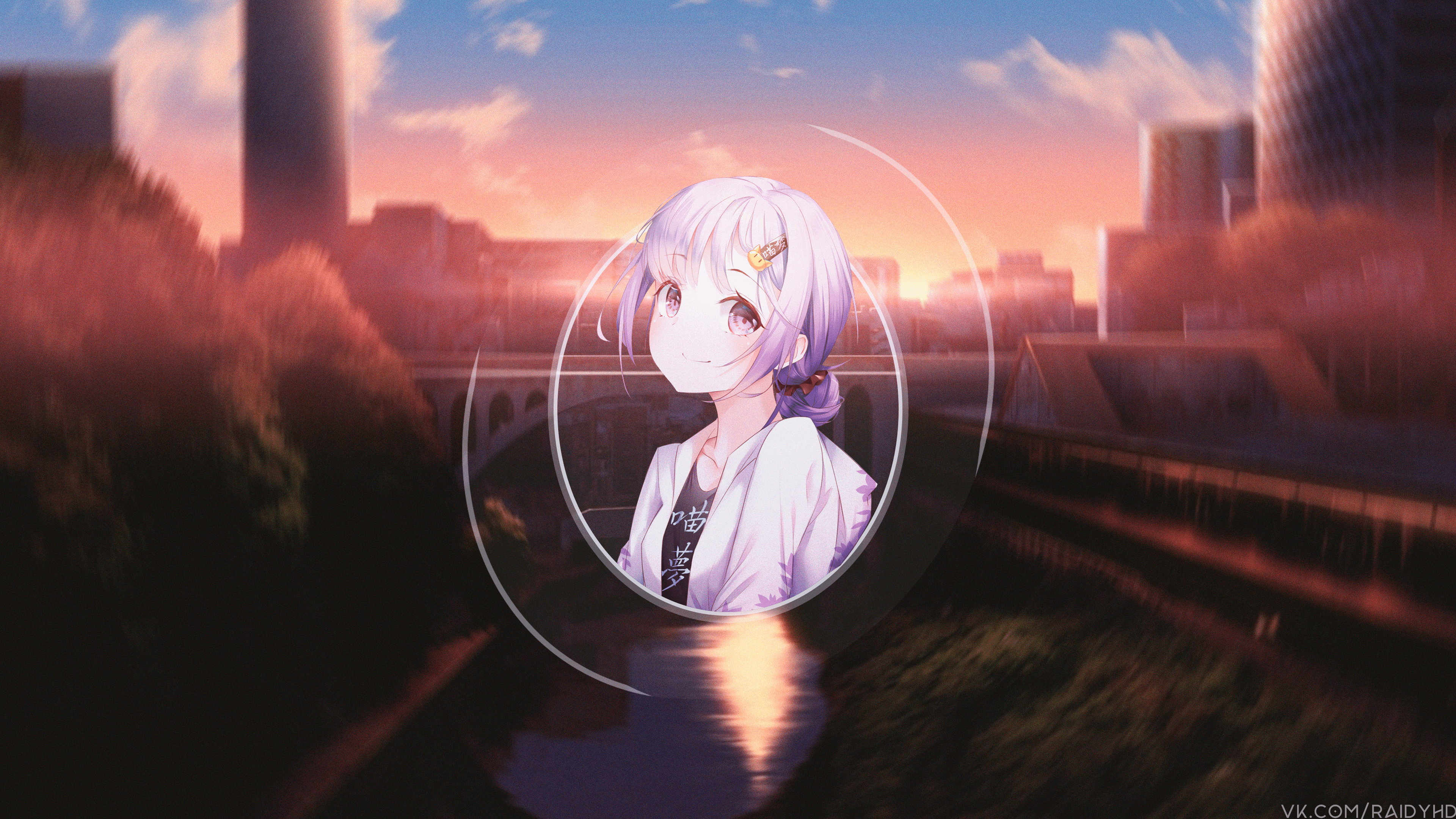 anime, anime girls, picture-in-picture, sunset, HD Wallpaper
