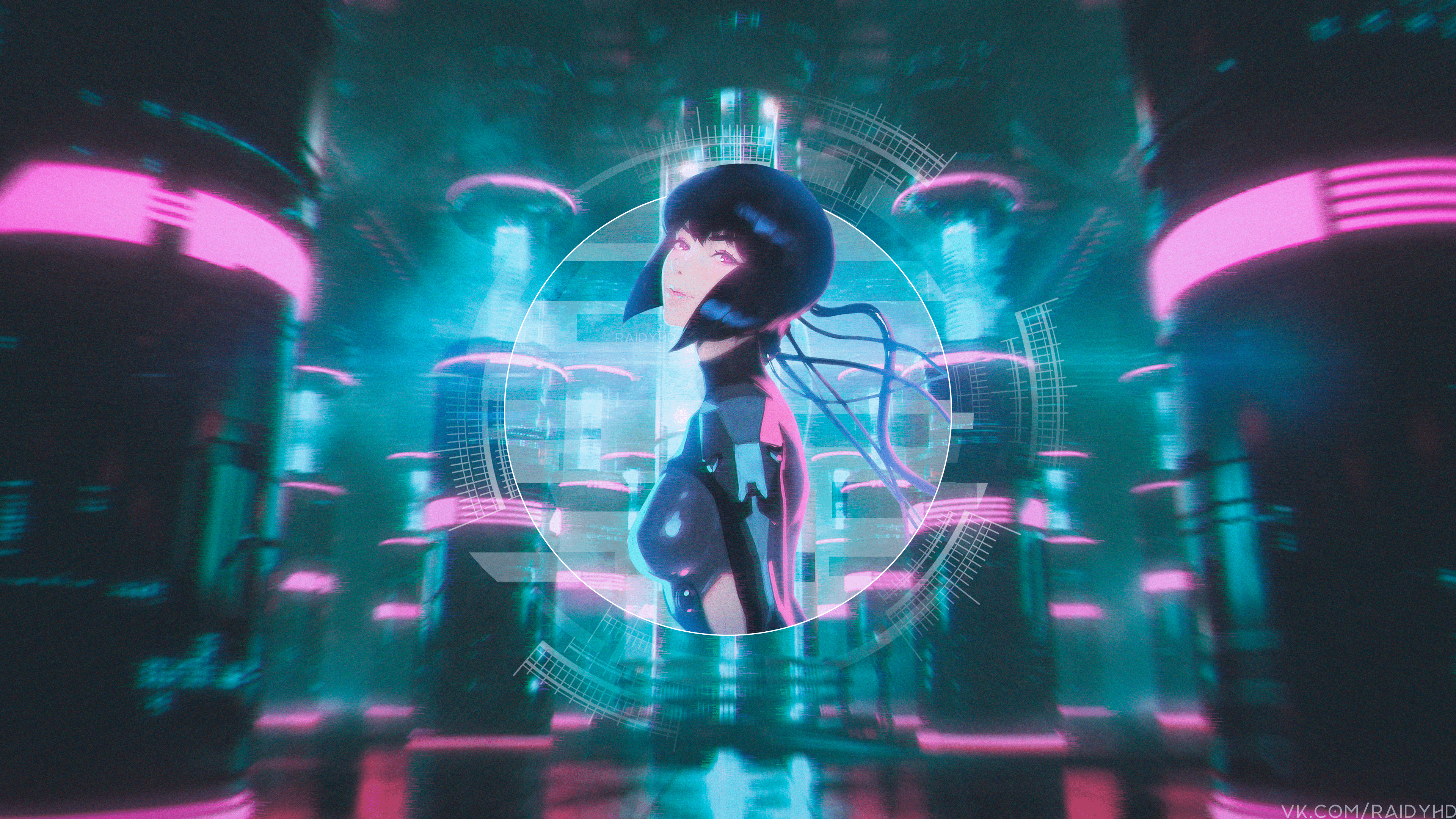 anime, anime girls, picture-in-picture, cyberpunk, Ghost in the Shell, HD Wallpaper