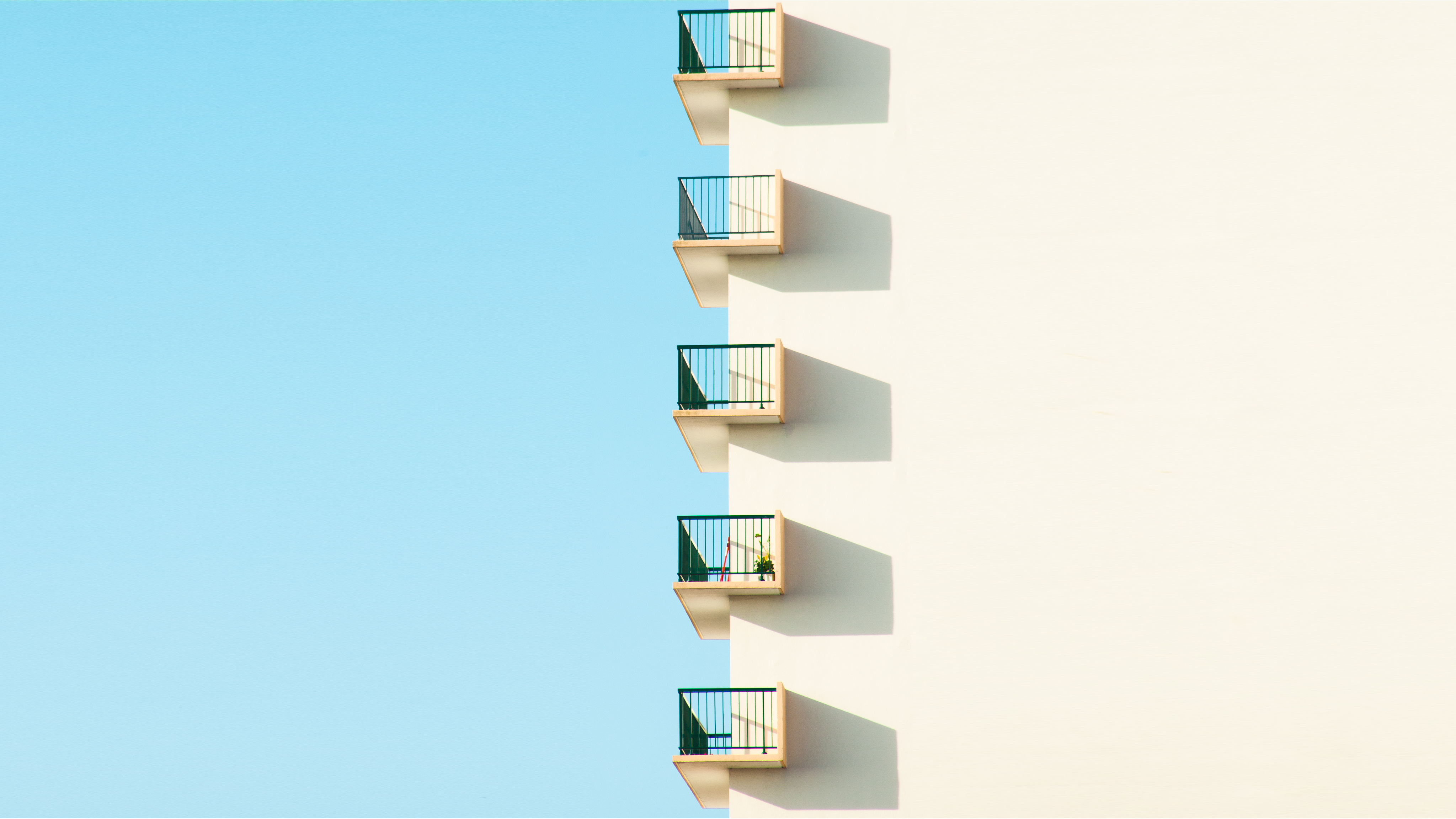 Matthieu Venot, architecture, balcony, cyan, HD Wallpaper