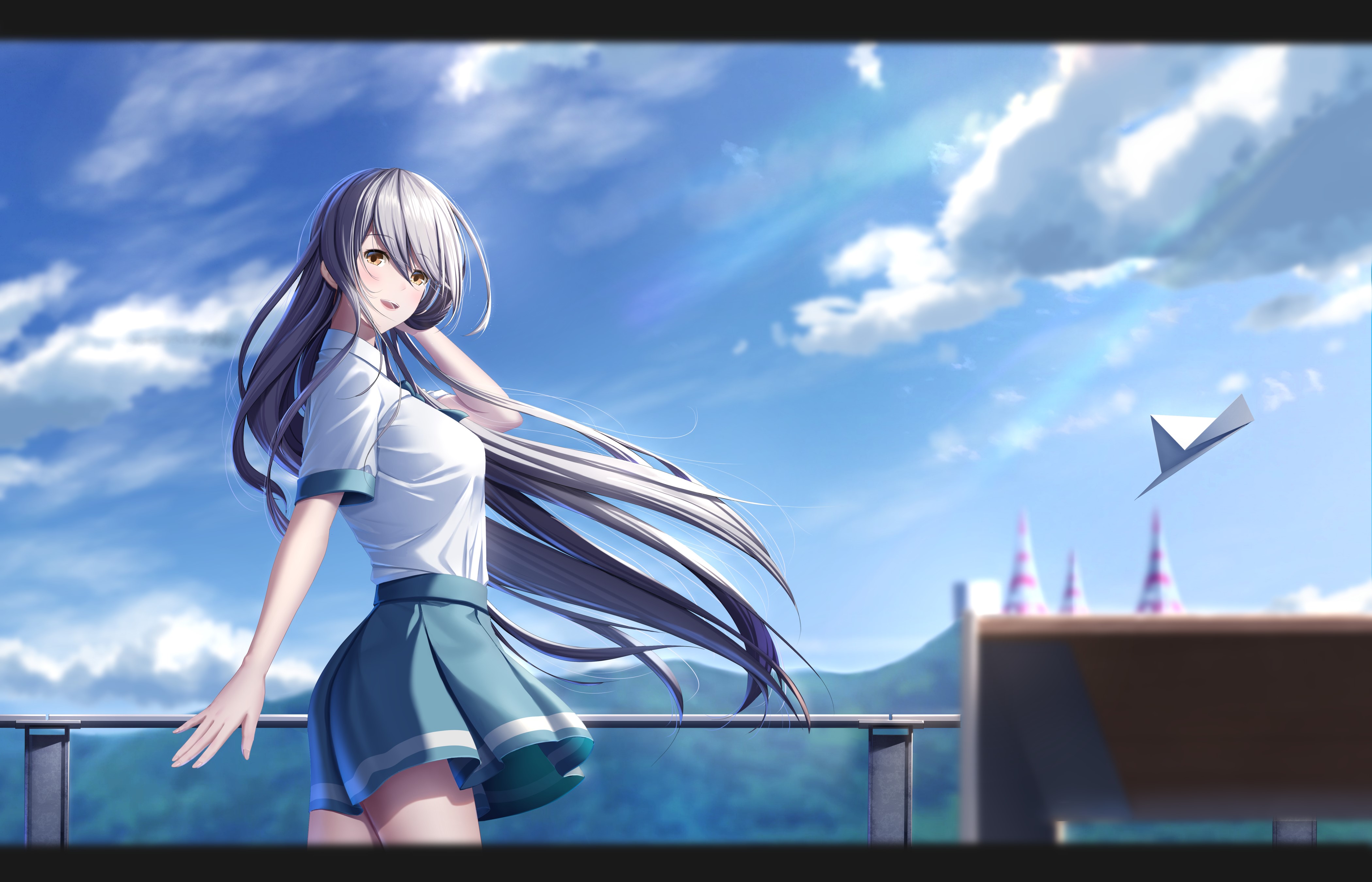 anime, sky, anime girls, long hair, HD Wallpaper