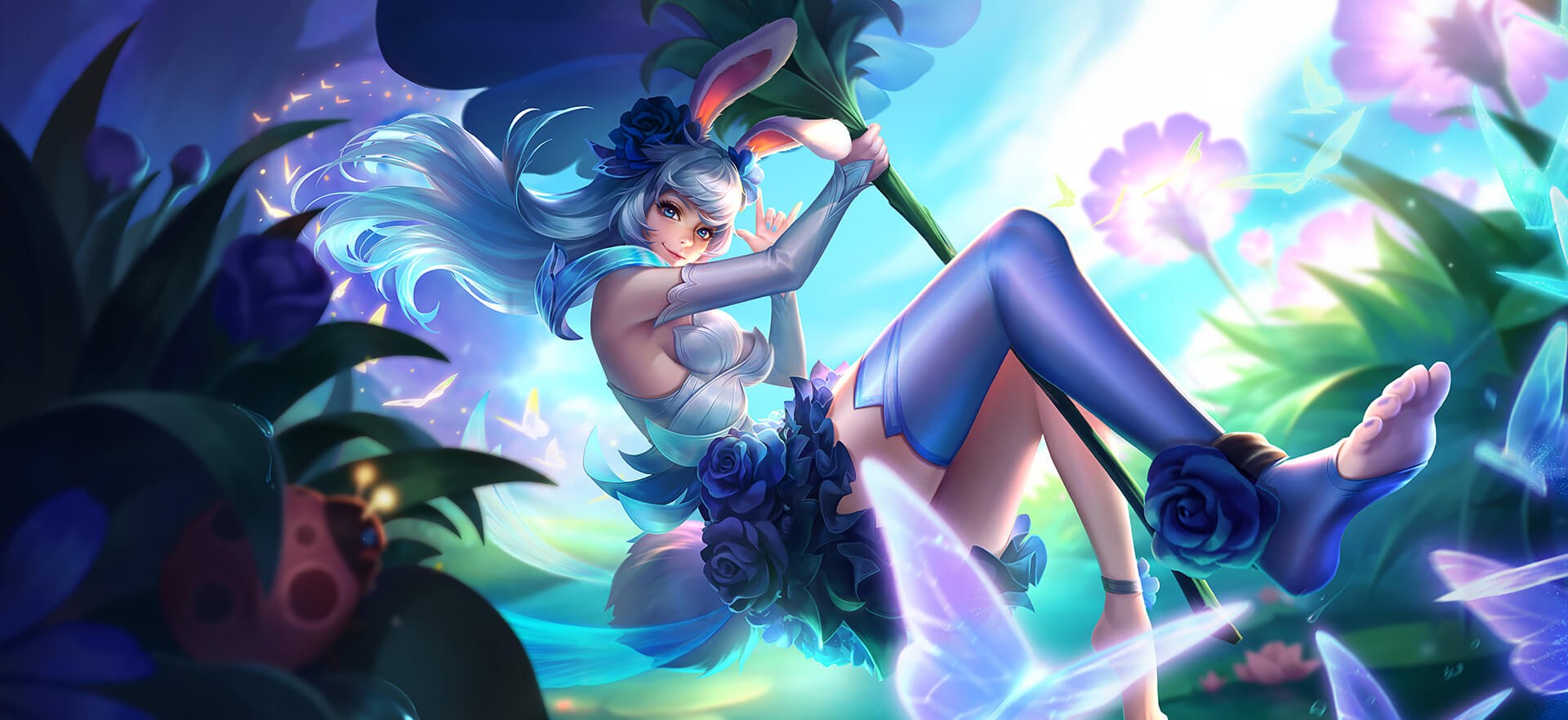 anime, anime girls, stockings, legs, long hair, blue hair, fantasy girl, HD Wallpaper