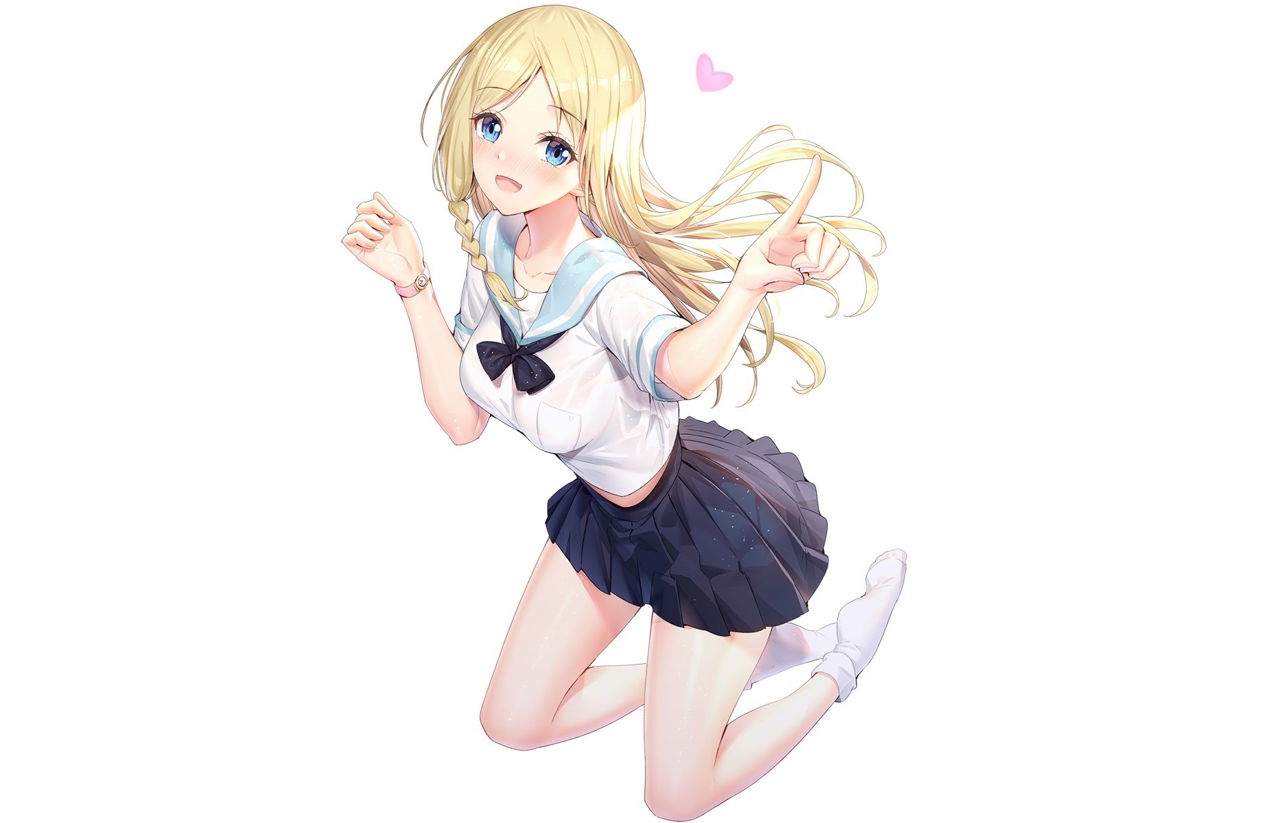 Hayasaka Ai, blonde, blue eyes, school uniform, skirt, stockings, blush, long hair, braids, HD Wallpaper