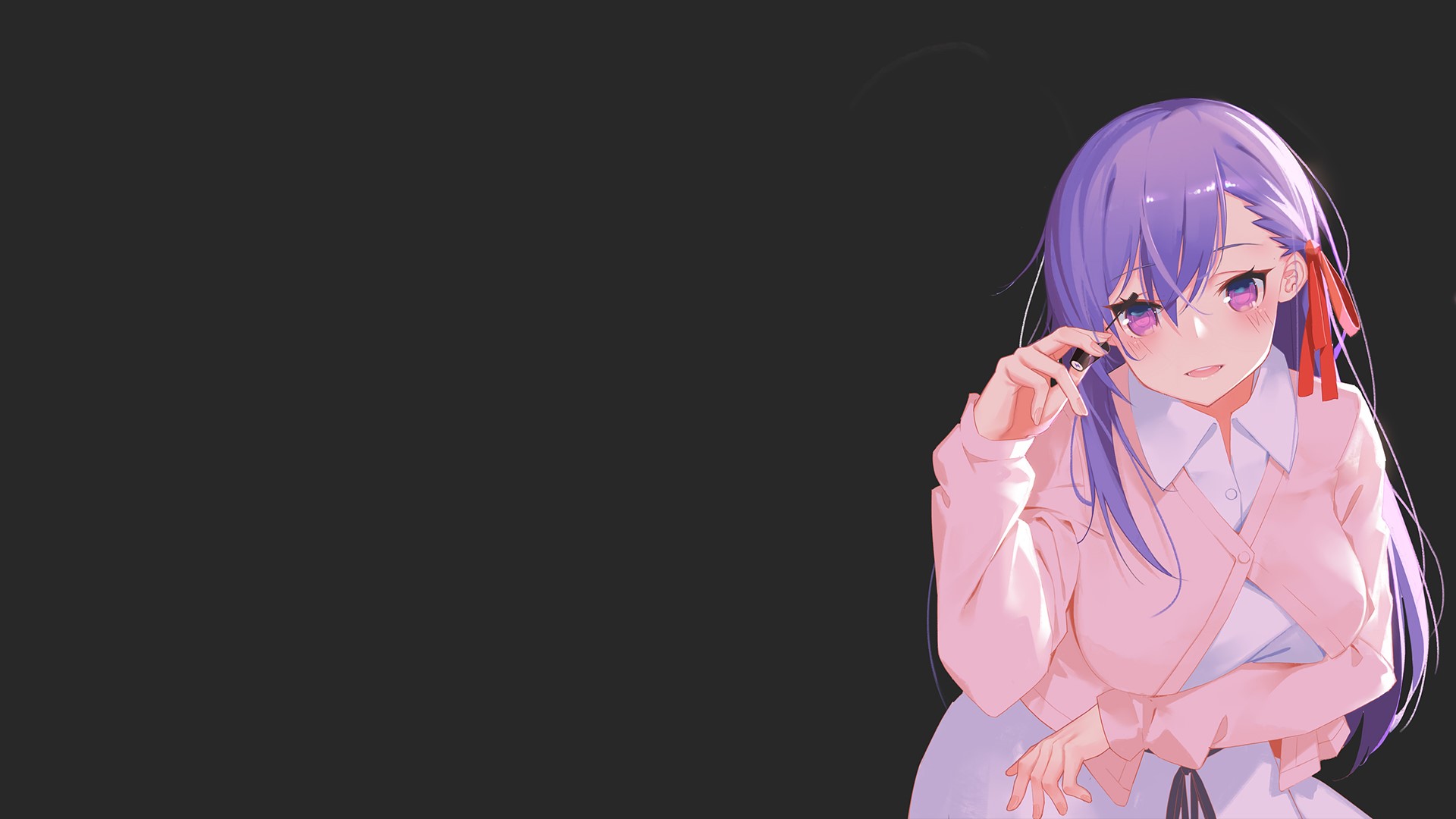 anime, anime girls, simple background, purple hair, purple eyes, black background, Fate Series, Matou Sakura, HD Wallpaper