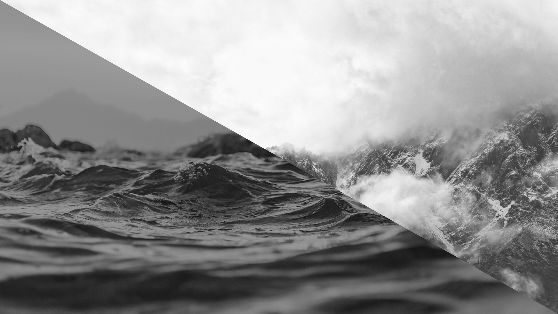 monochrome, waves, mountain top, clouds, photo manipulation, water, HD Wallpaper