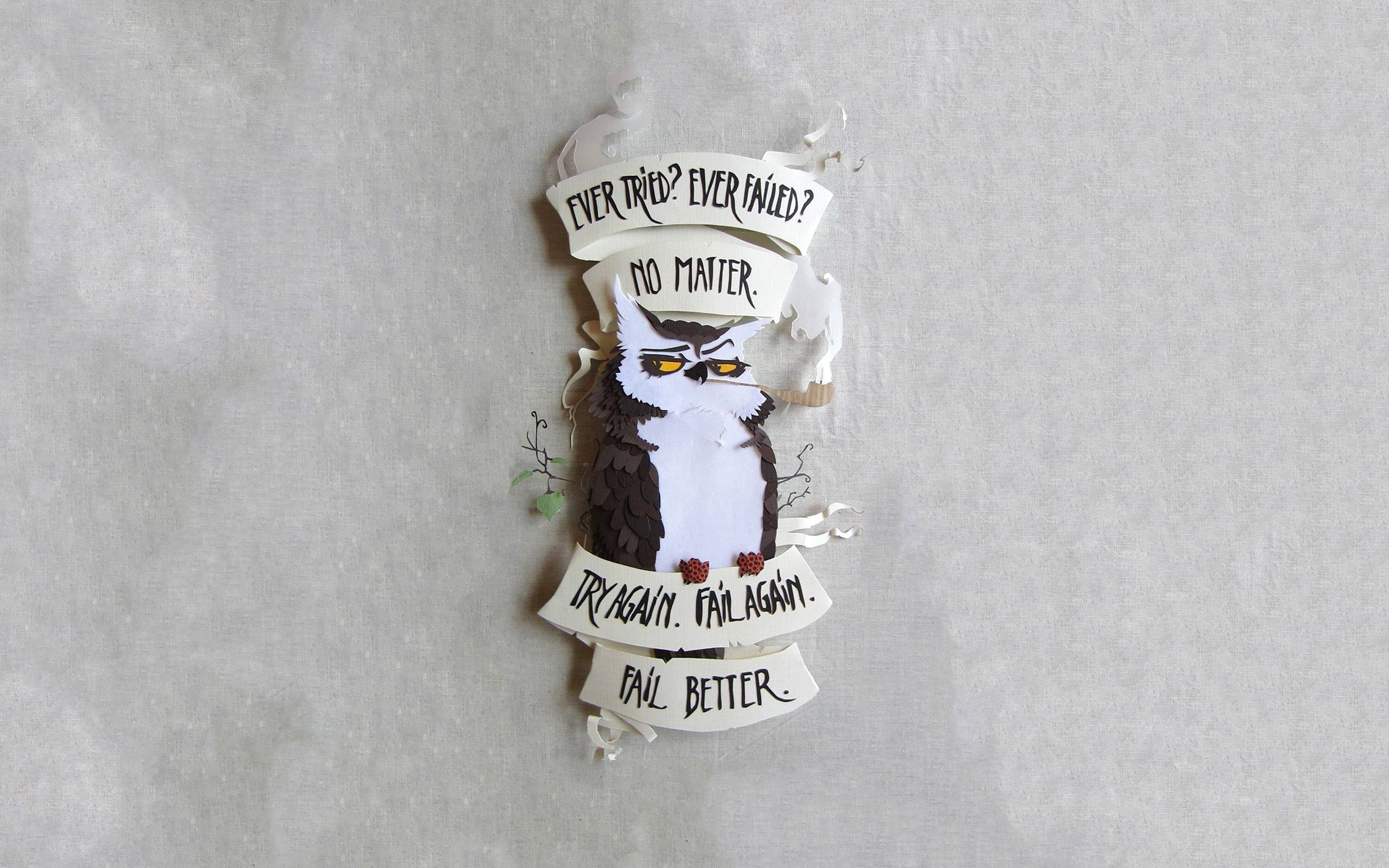 owl, paper art, quote, motivational, simple background, beige background, smoking pipe, branch, artwork, HD Wallpaper