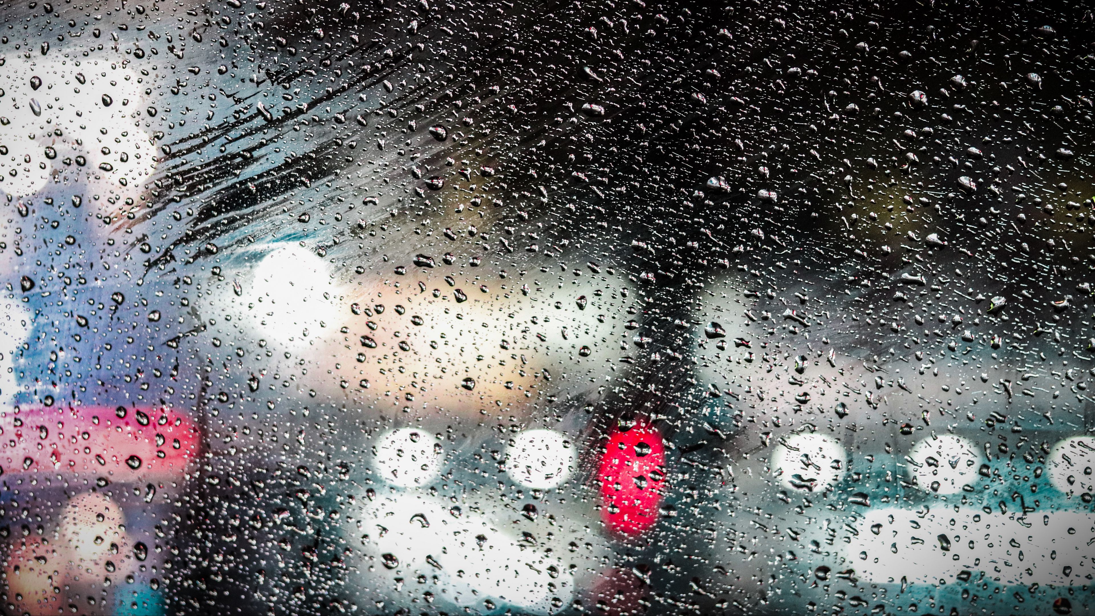 wet, drops, bokeh, blur, lights, surface, misted, 4k, HD Wallpaper
