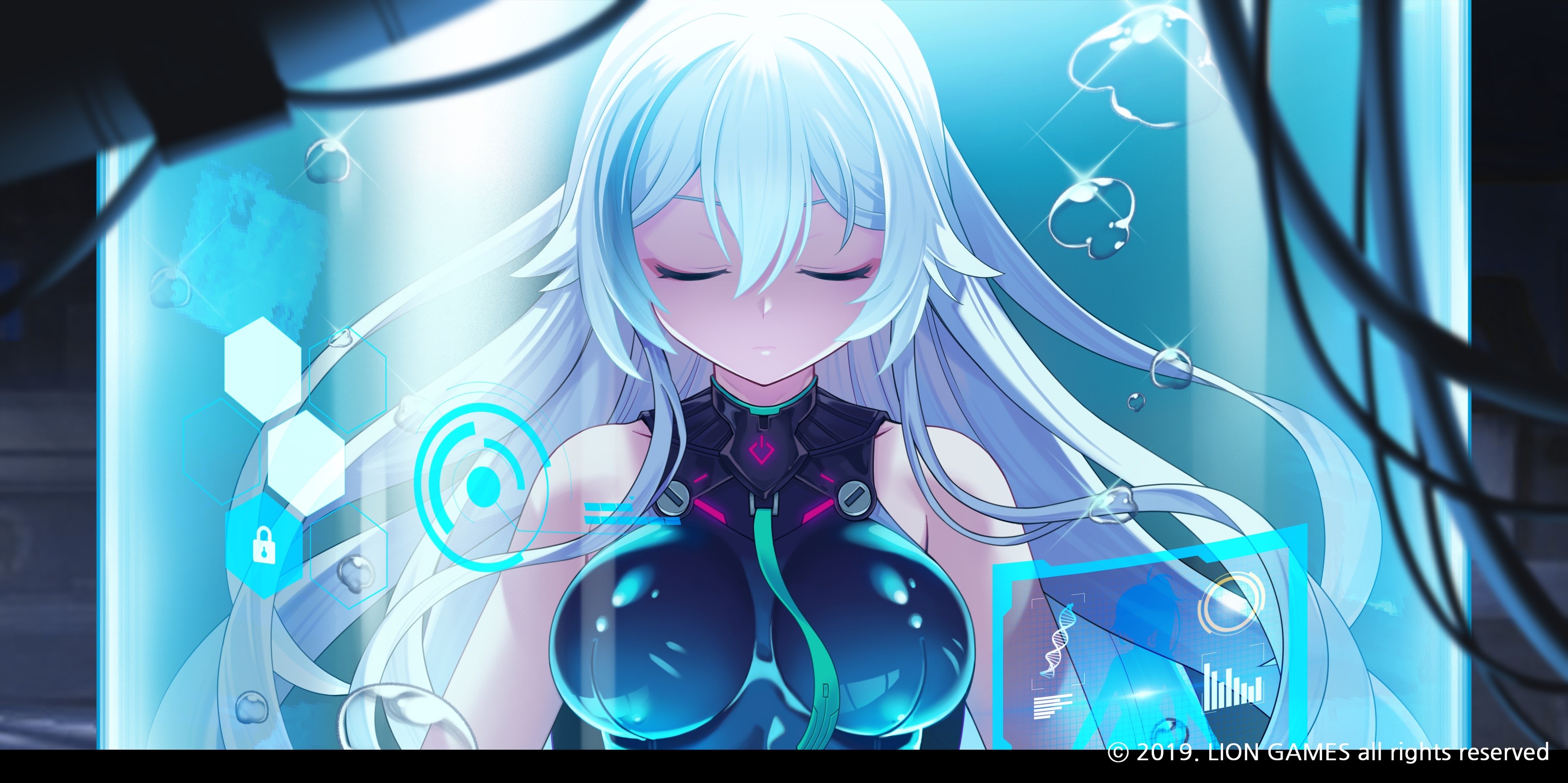 long hair, aqua hair, closed eyes, anime, HD Wallpaper