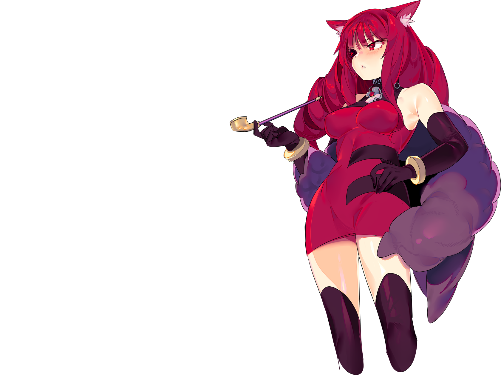 readhead, long hair, thighs, pipa, dress, stockings, animal ears, red eyes, patch, va-11 hall-a, anime, HD Wallpaper