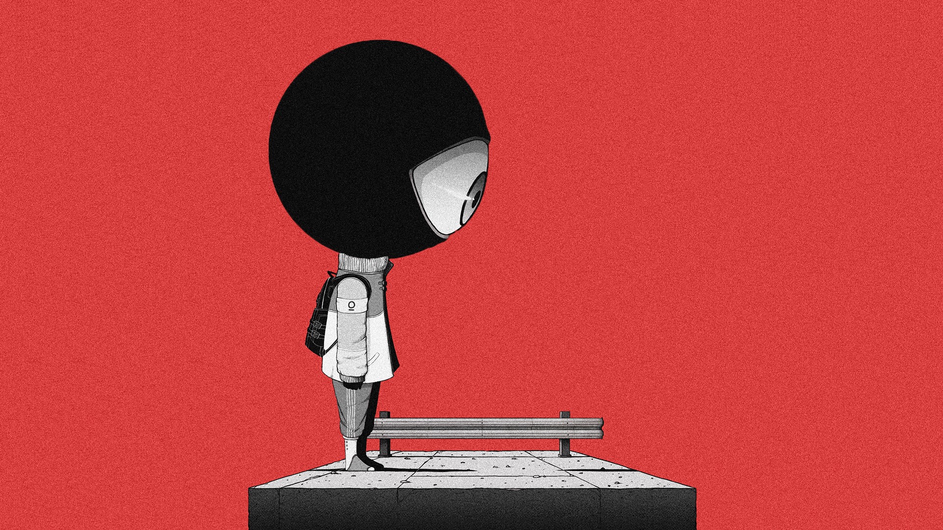 Oska, digital art, illustration, artwork, red background, original characters, eyeball, children, HD Wallpaper