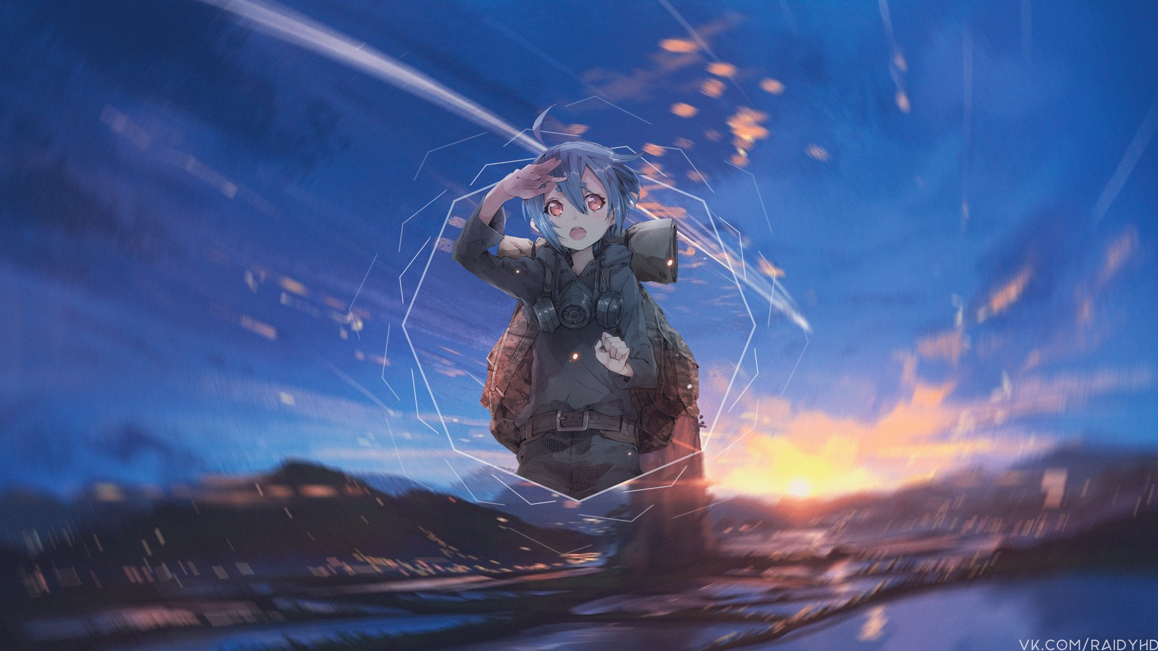 anime, anime girls, picture-in-picture, sky, sunset, HD Wallpaper