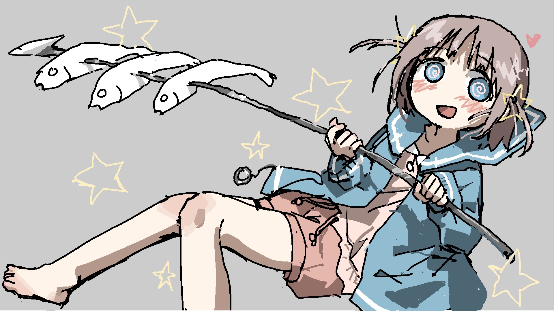 artwork, anime girls, fish, blush, HD Wallpaper