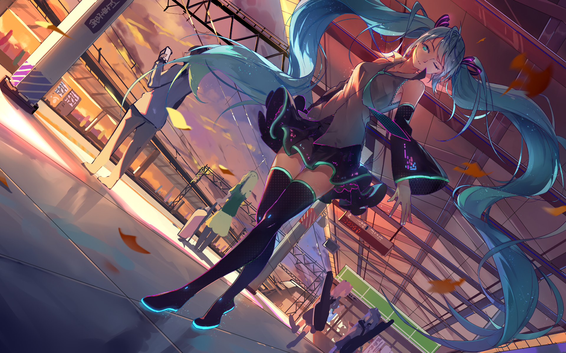anime, anime girls, legs, stockings, blue hair, long hair, Hatsune Miku, Vocaloid, HD Wallpaper
