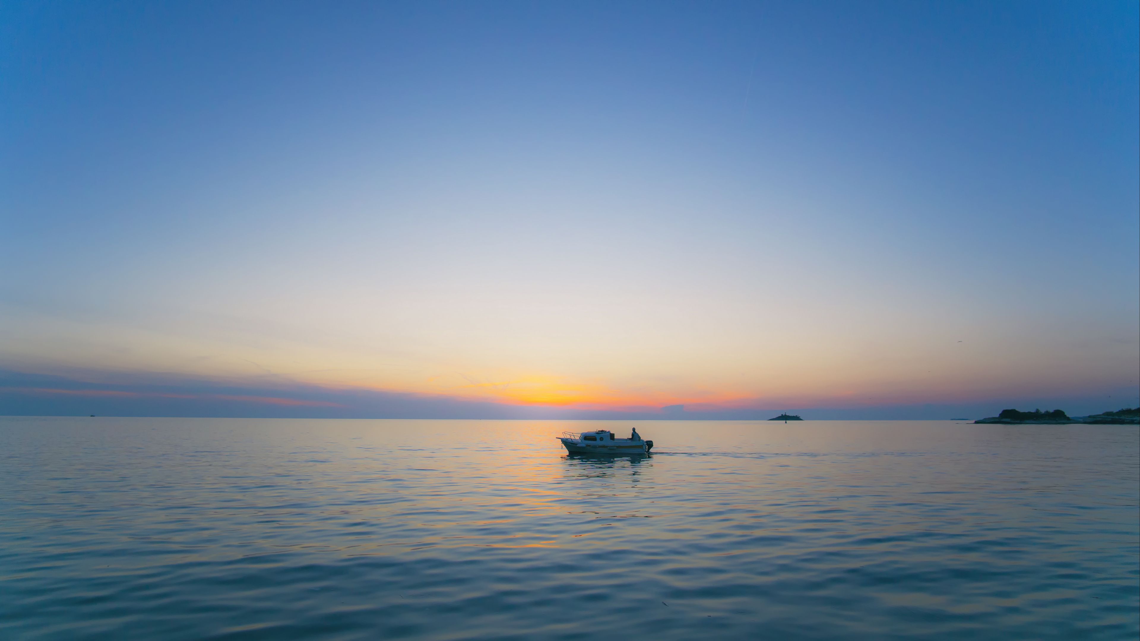 boat, horizon, sunset, waves, 4k, HD Wallpaper