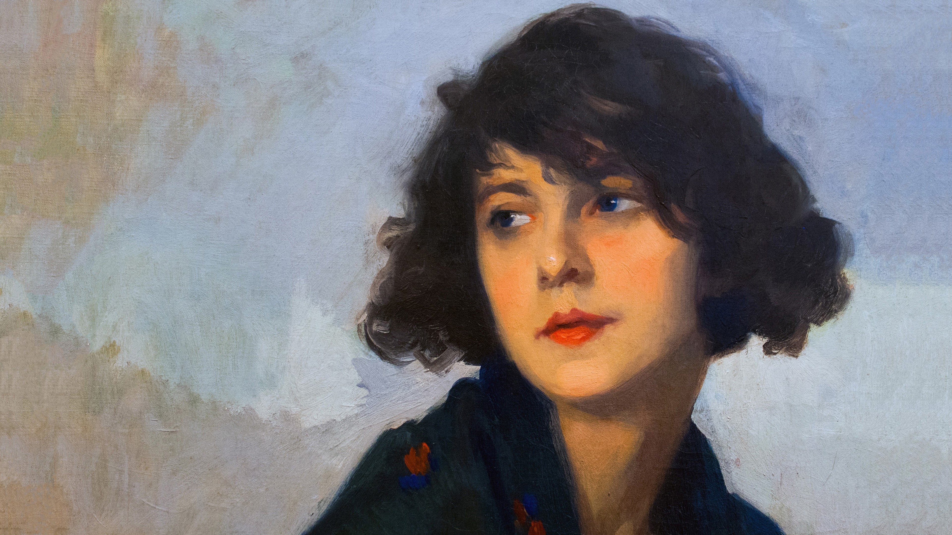 painting, artwork, women, lipstick, blue eyes, HD Wallpaper
