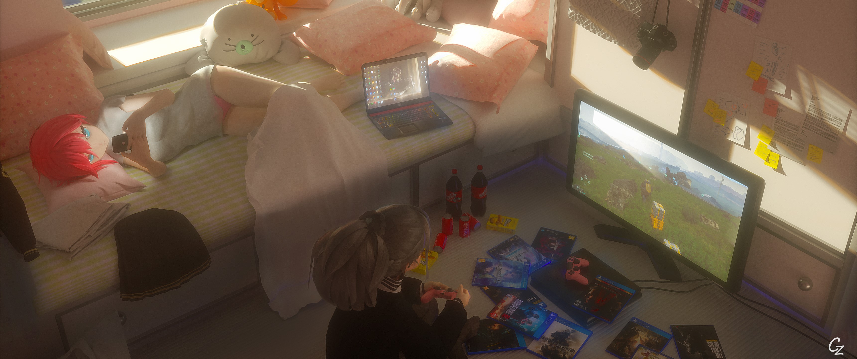 anime, anime girls, indoors, computer, HD Wallpaper