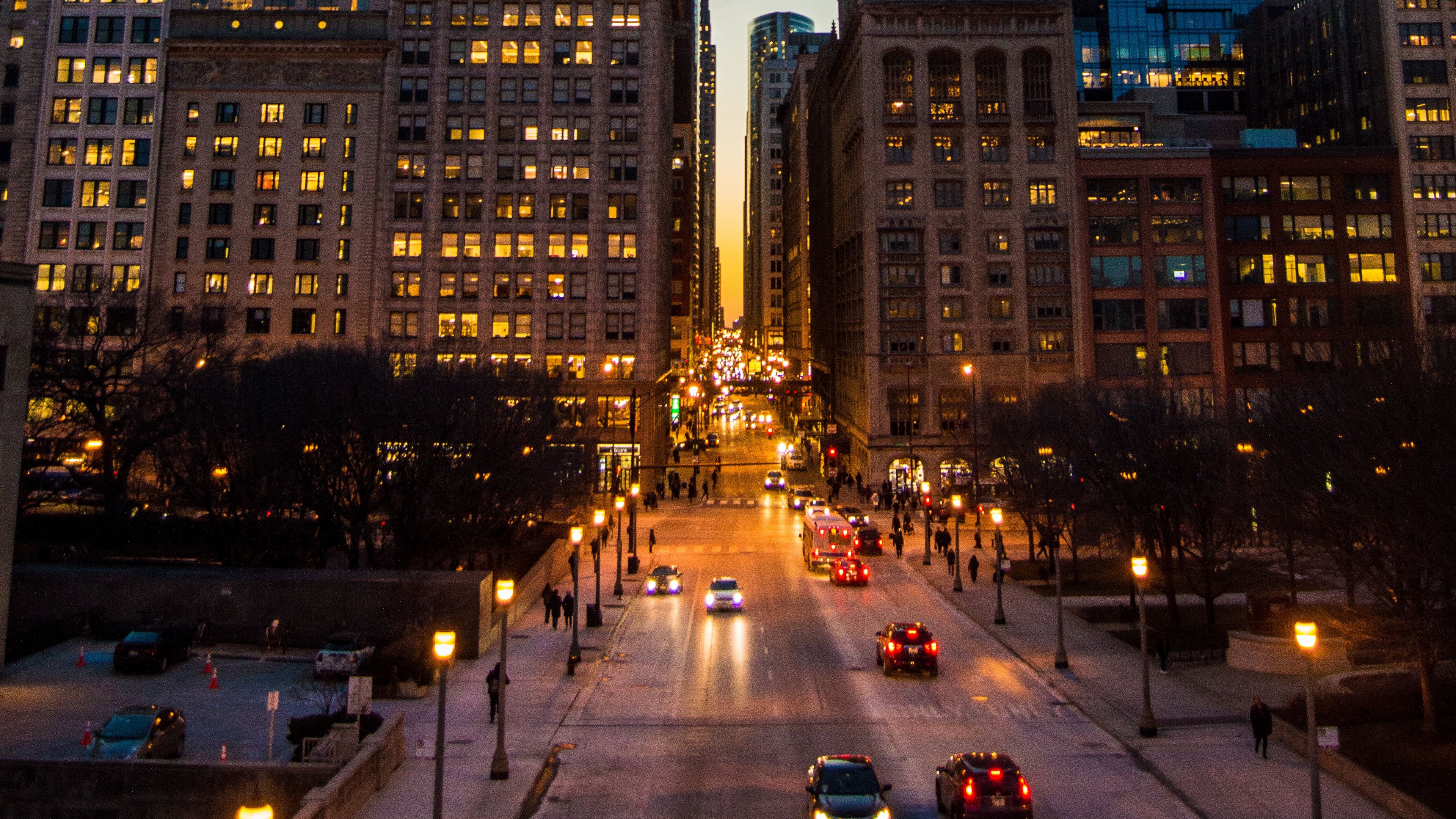 night city, road, city lights, traffic, buildings, architecture, street, 4k, HD Wallpaper