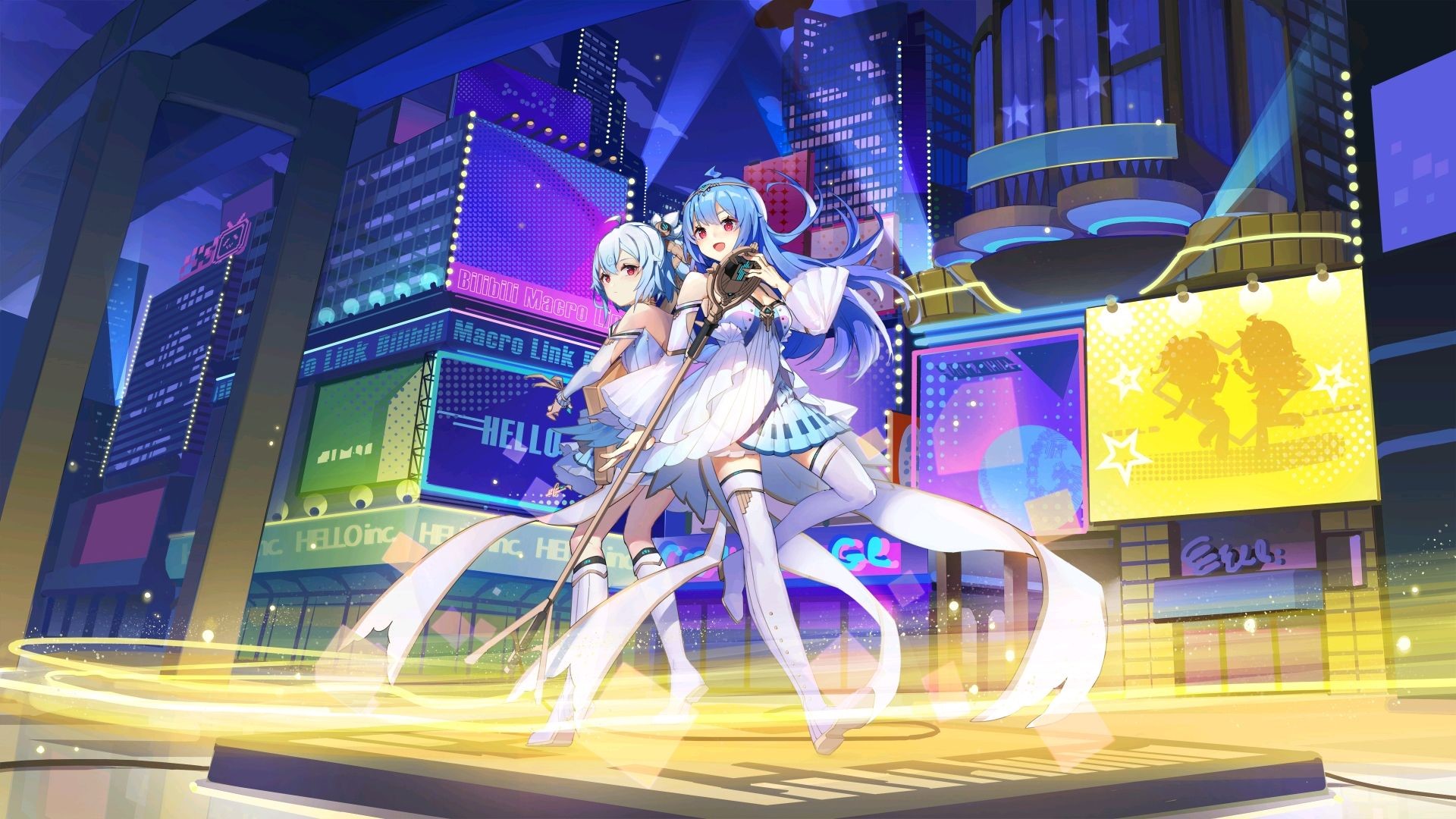 anime girls, anime, city, red eyes, 2233, HD Wallpaper