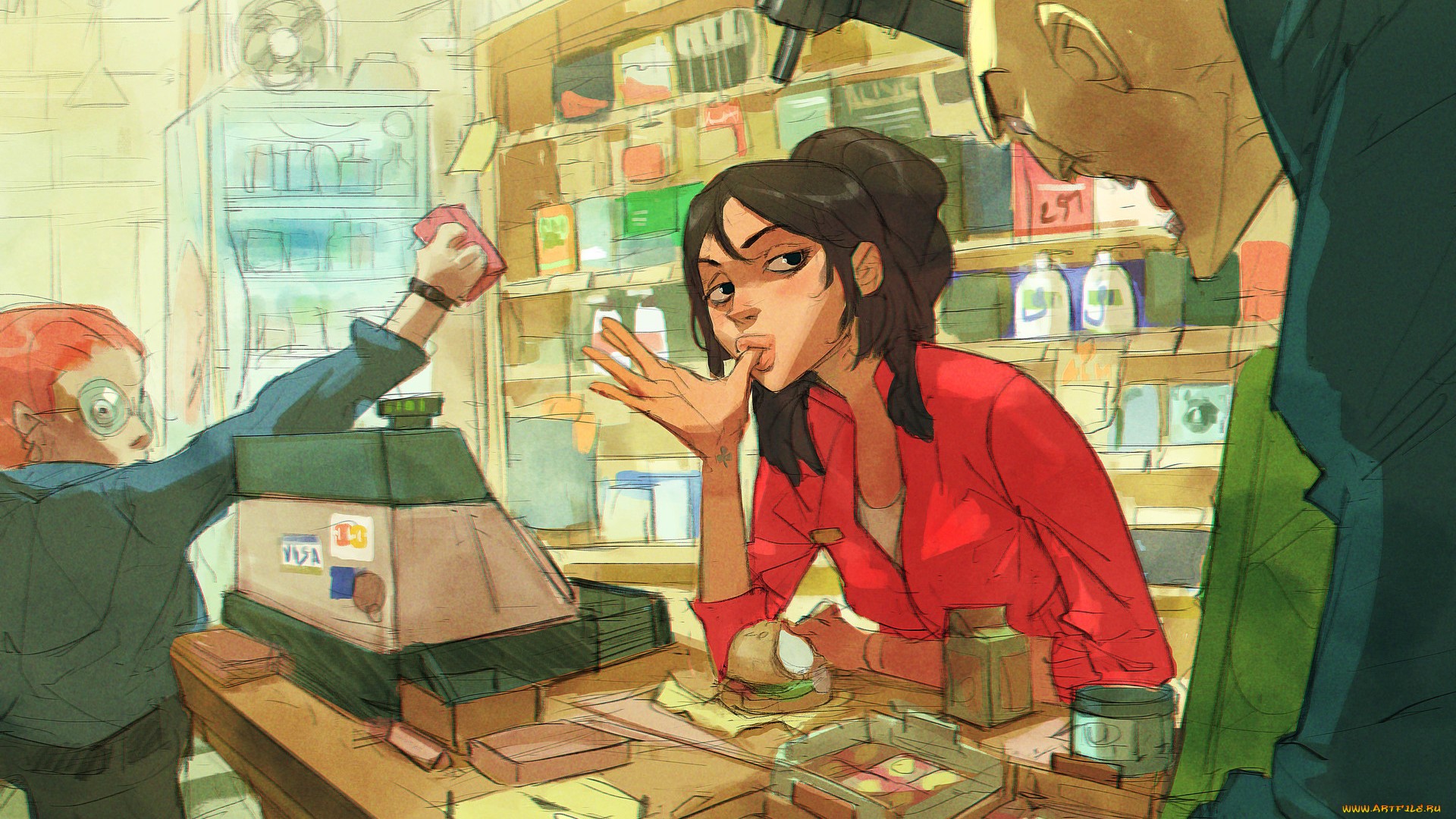 artwork, women, shop, HD Wallpaper