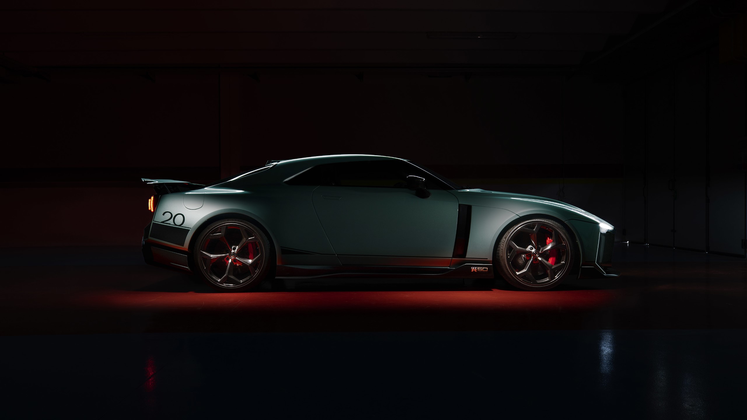 Nissan GT-R50, italdesign, vehicle, car, supercars, low light, spotlights, HD Wallpaper