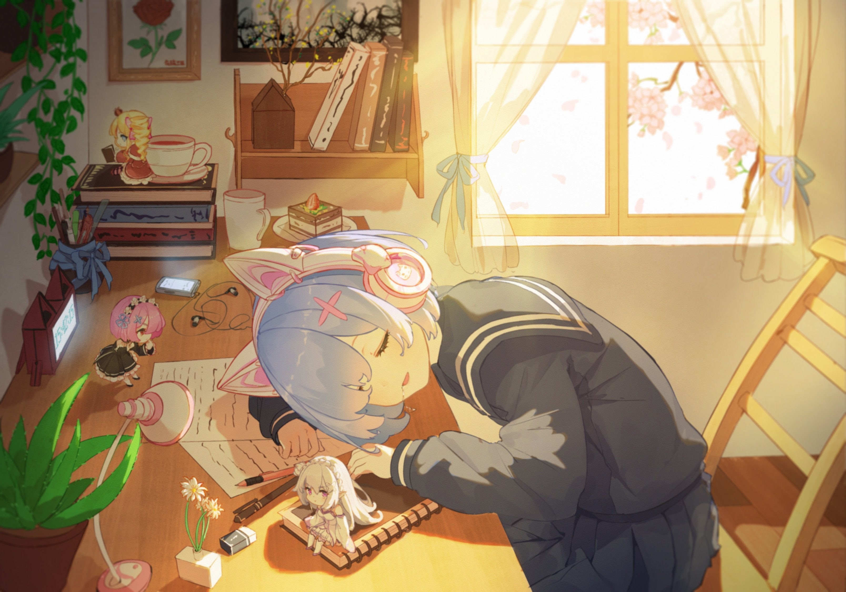 Rem (Re: Zero), indoors, headphones, Re:Zero Kara Hajimeru Isekai Seikatsu, anime, HD Wallpaper