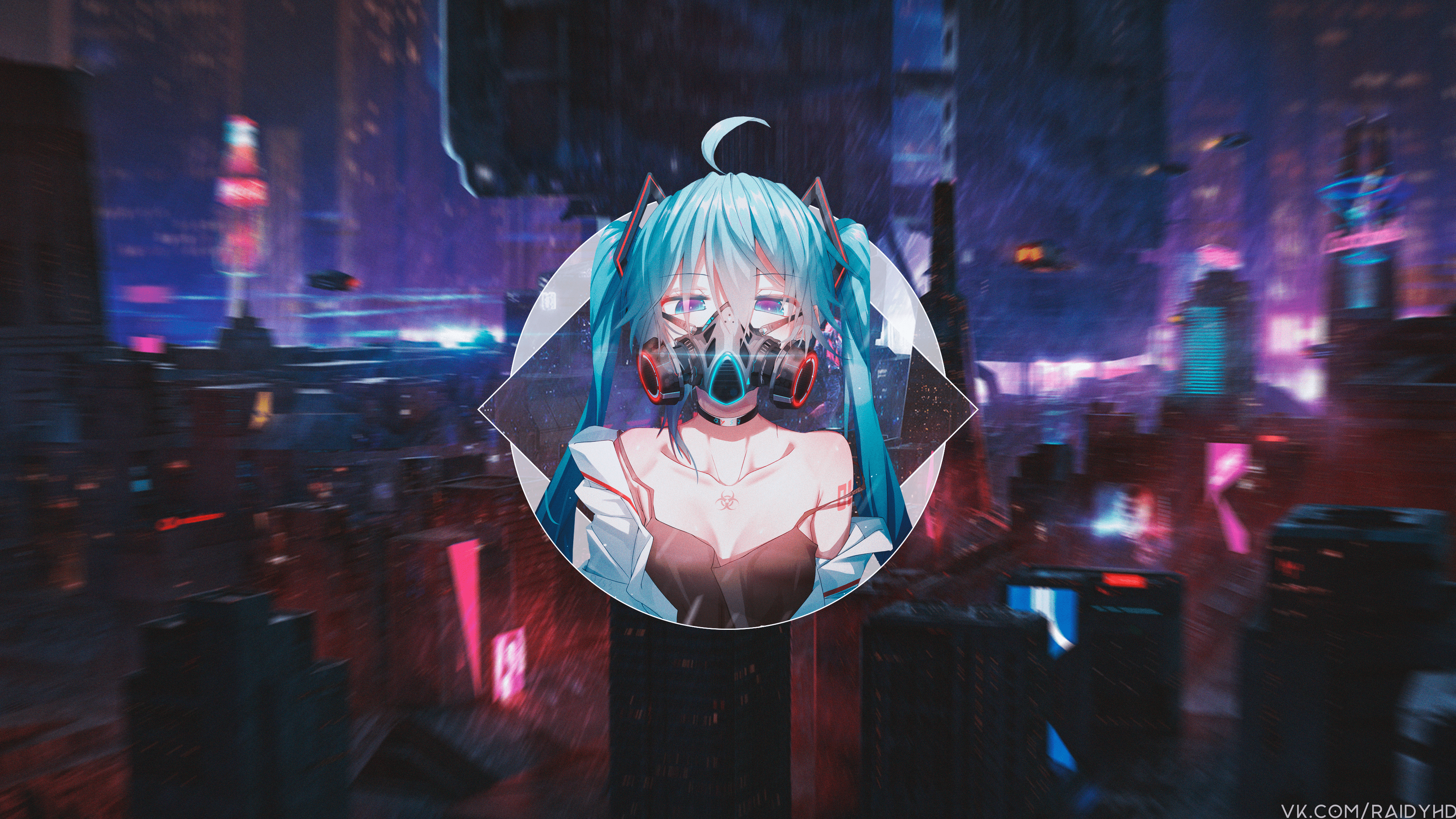 anime, anime girls, picture-in-picture, Hatsune Miku, cyberpunk, Vocaloid, HD Wallpaper