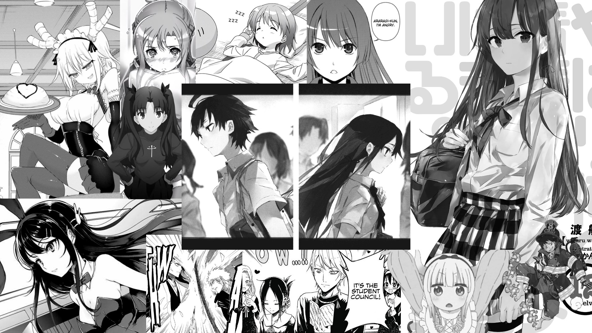 manga, anime, monochrome, anime girls, HD Wallpaper