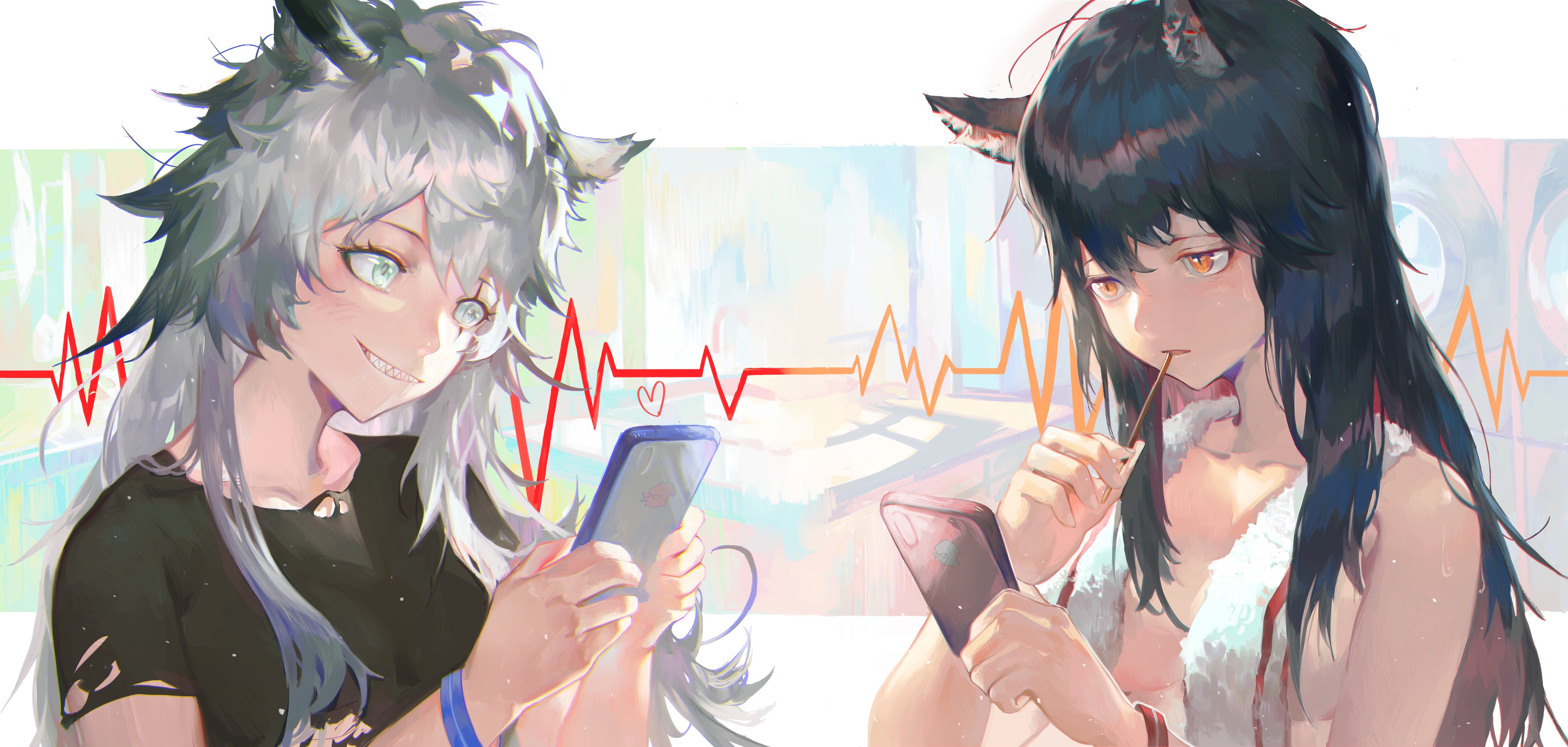 anime girls, anime, animal ears, dark hair, Arknights, Texas (Arknights), Lappland(Arknights), HD Wallpaper