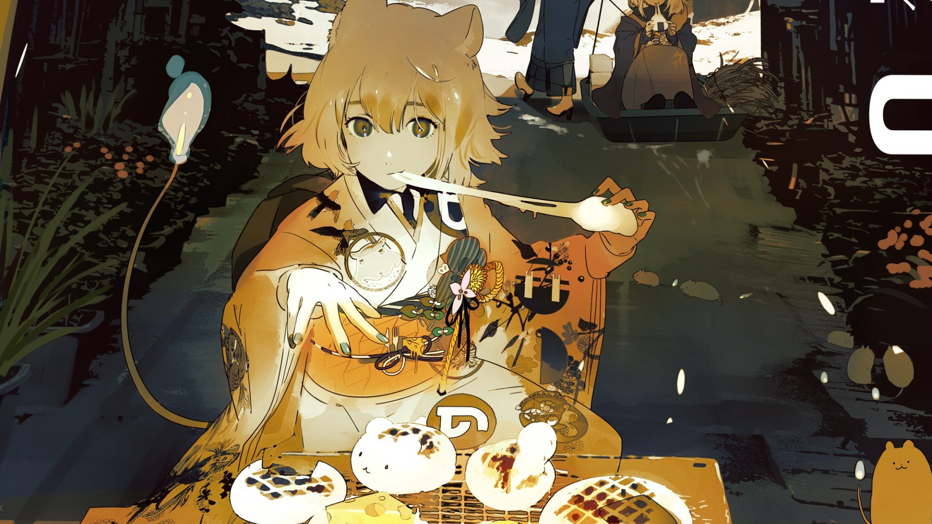 short hair, kimono, Market, anime, HD Wallpaper